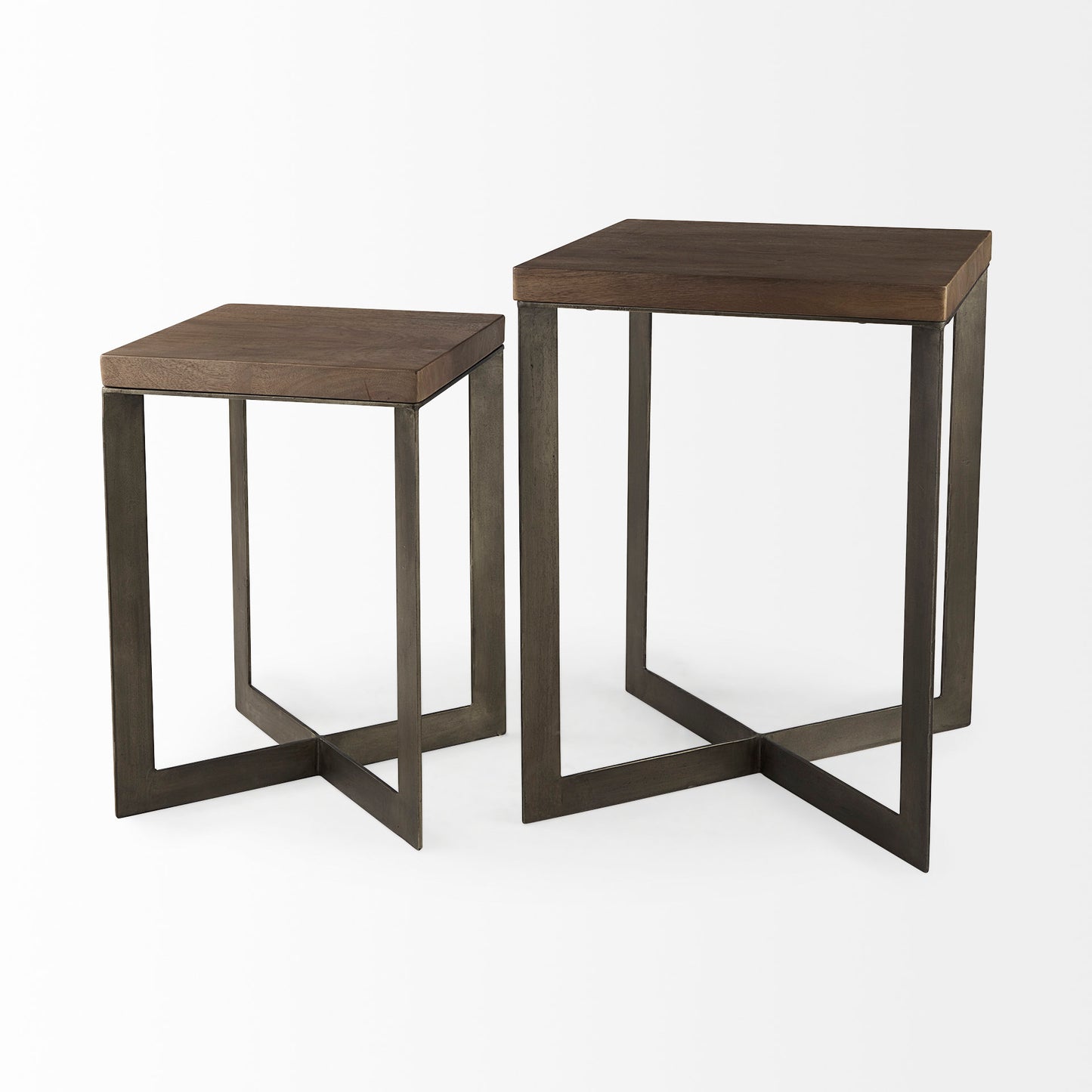 Faye (Set of 2) End Side Table Medium Brown Wood | Gray Metal | Set of 2 - end-and-side-tables