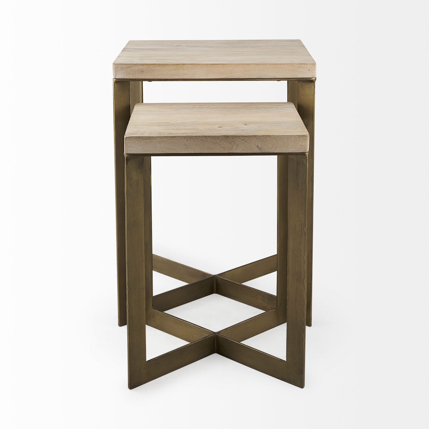 Faye (Set of 2) 19L x 19W x 26H Beige Finished Wood W/ Gold Metal Base Accent Tables