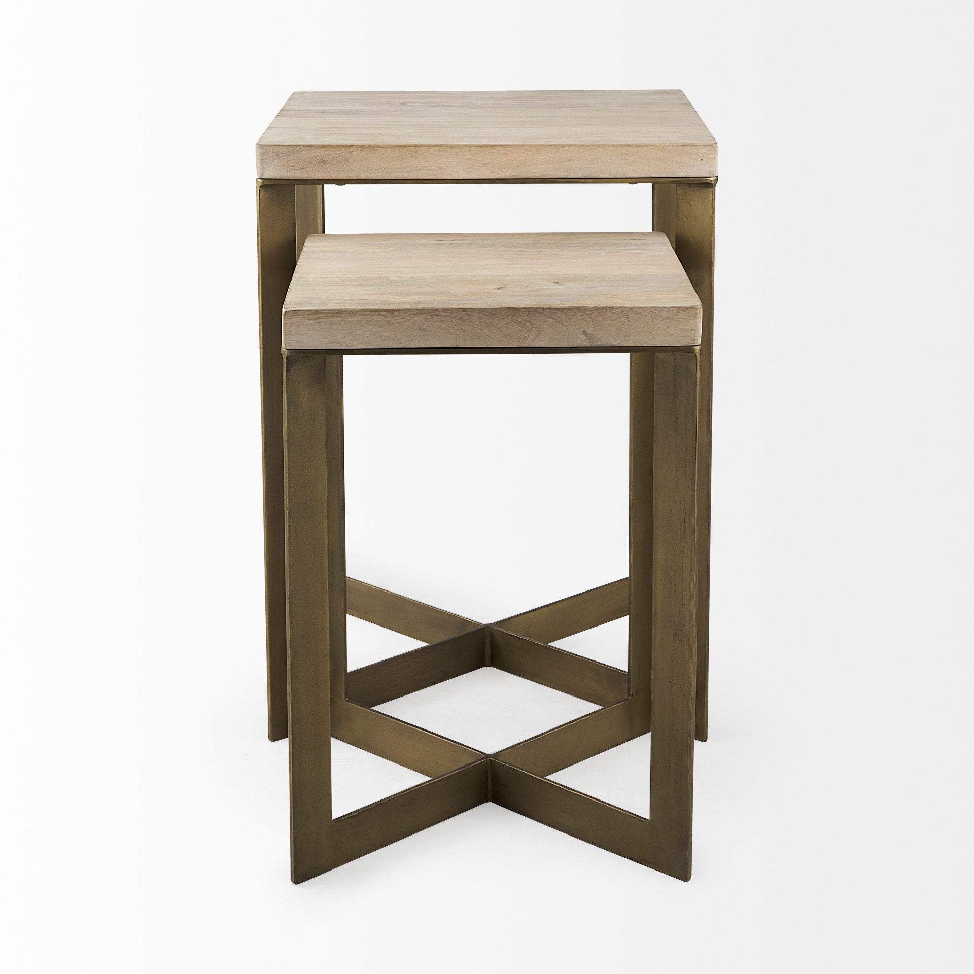 Faye (Set of 2) 19L x 19W x 26H Beige Finished Wood W/ Gold Metal Base Accent Tables