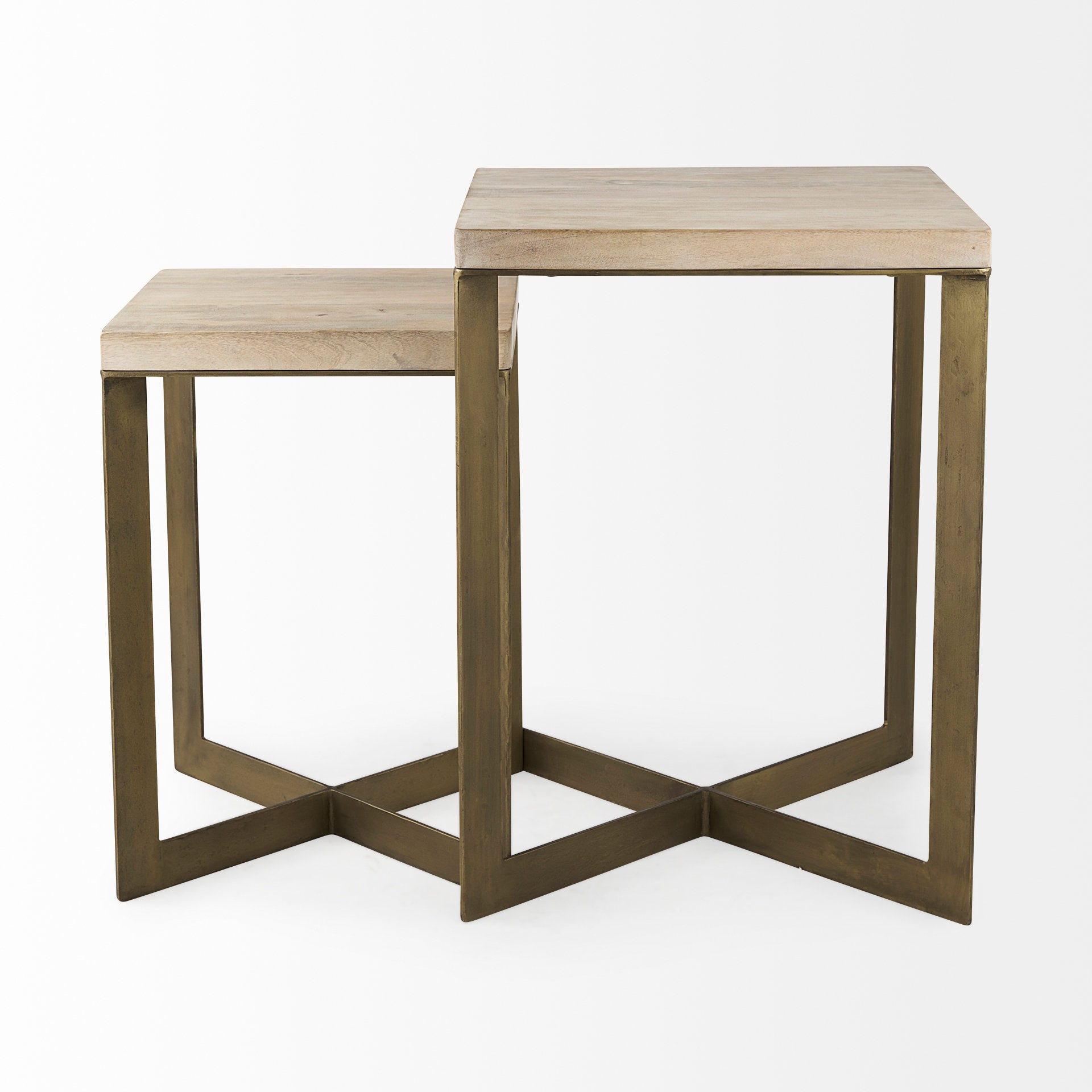Faye (Set of 2) 19L x 19W x 26H Beige Finished Wood W/ Gold Metal Base Accent Tables