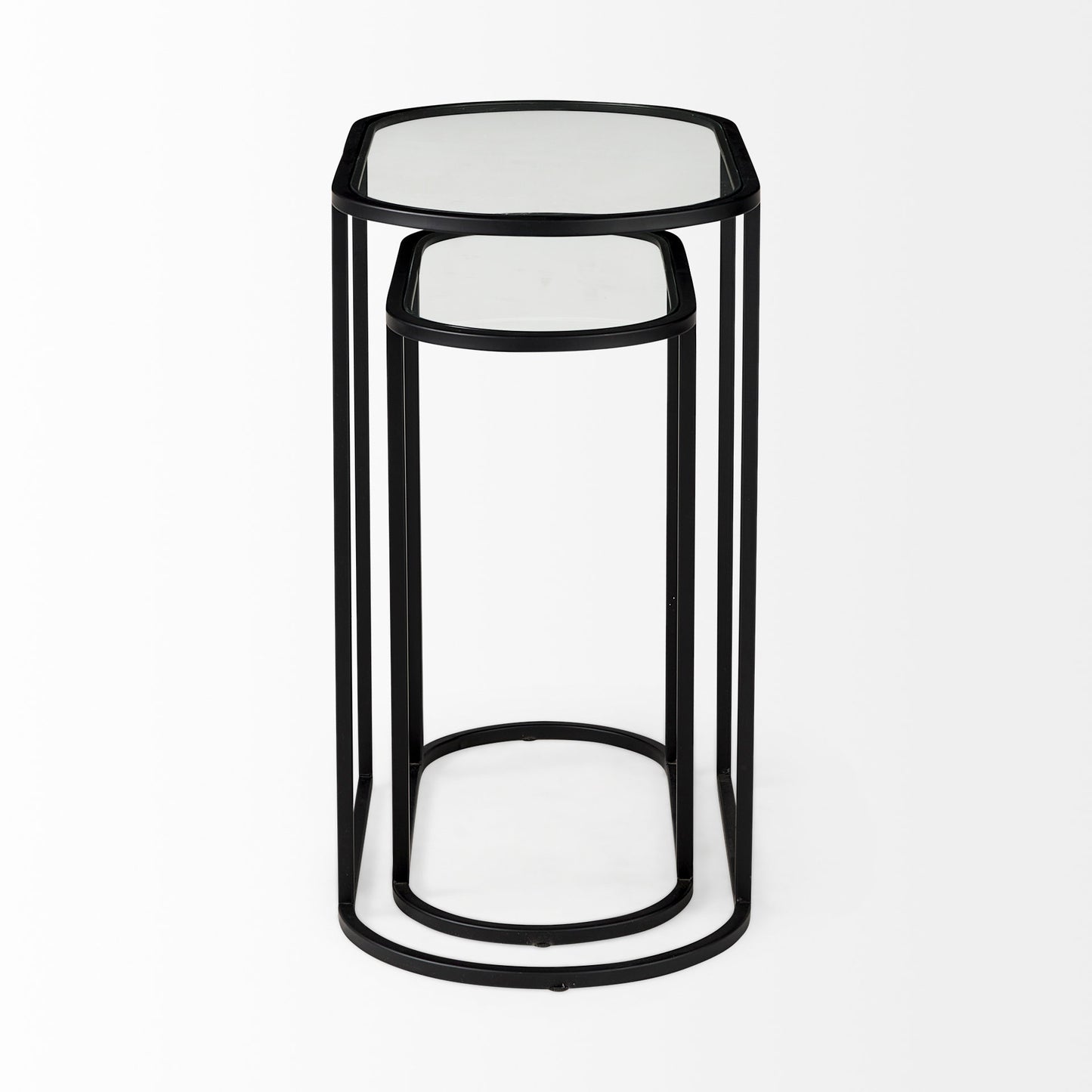 Celine 24.2 L x 12.6 W x 22.4 H Set of Two Black/Silver Metal and Glass Nesting Accent Tables
