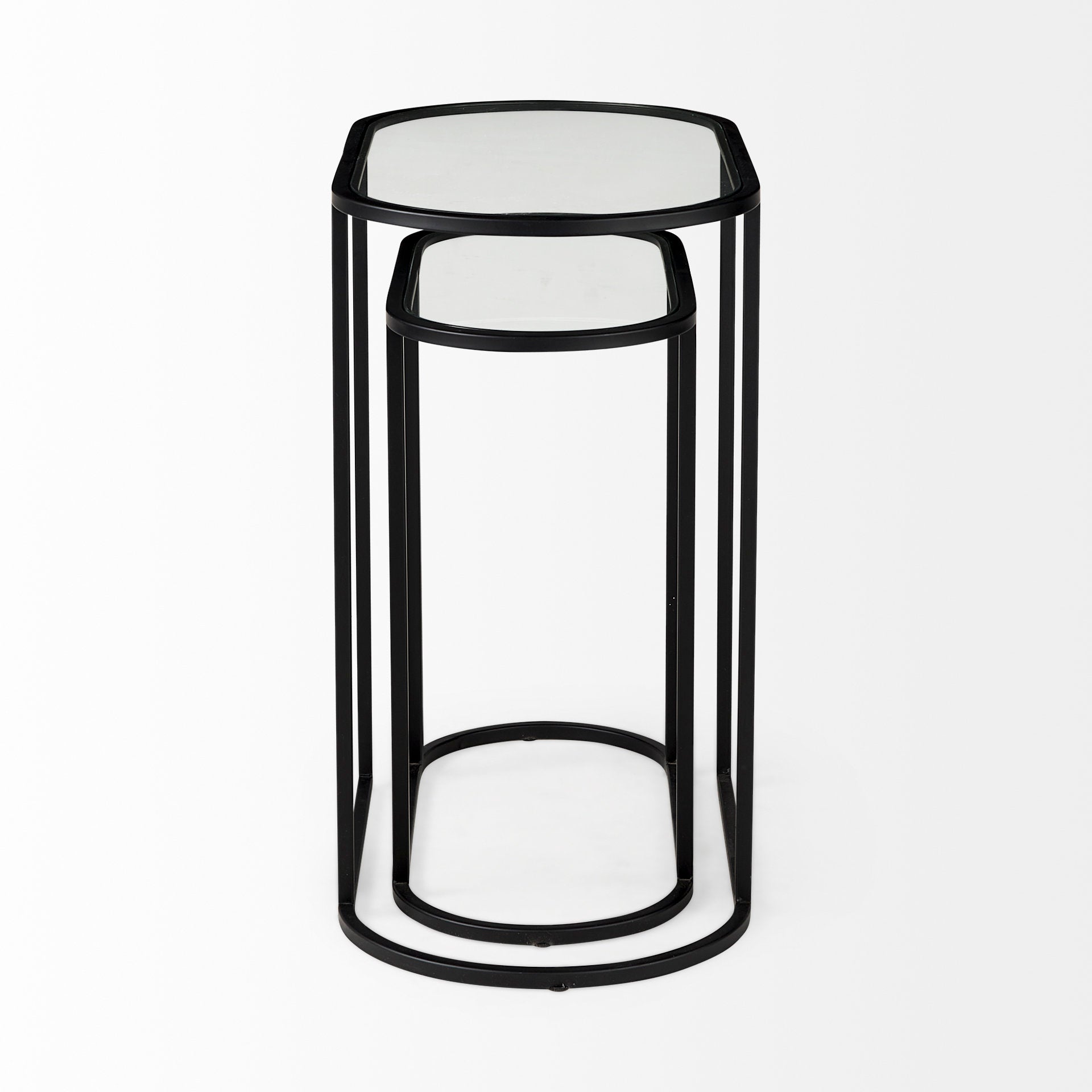 Celine 24.2 L x 12.6 W x 22.4 H Set of Two Black/Silver Metal and Glass Nesting Accent Tables