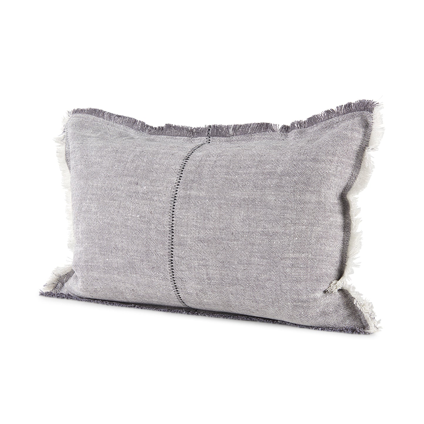 Thais 13x21 Gray Fabric Fringed Decorative Pillow Cover
