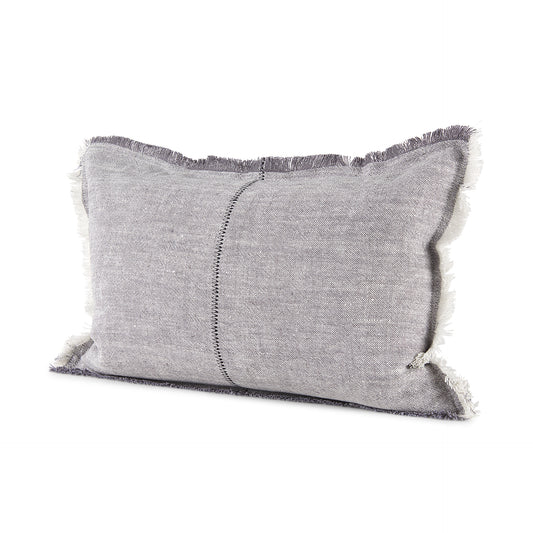 Thais 13x21 Gray Fabric Fringed Decorative Pillow Cover