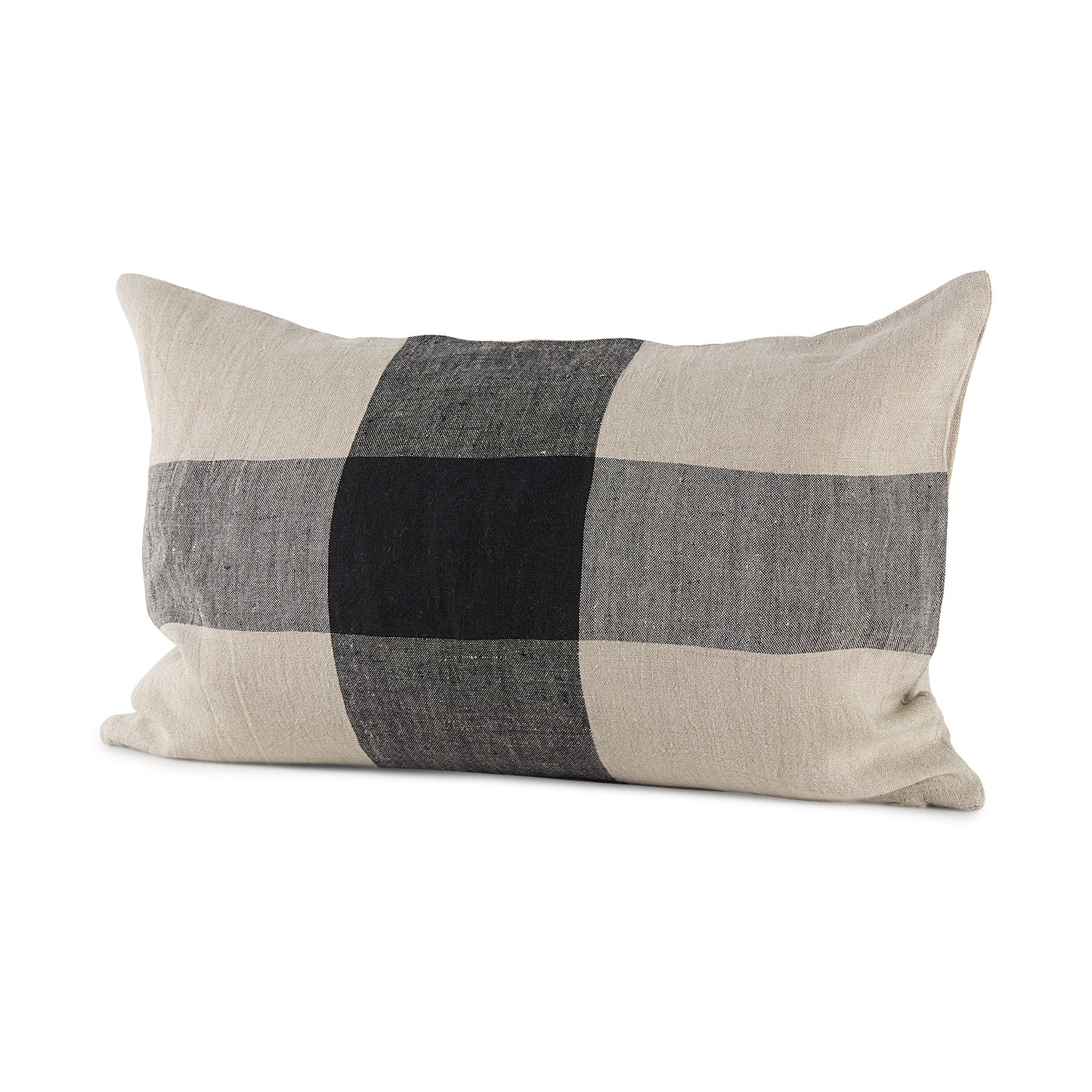 Raquel 13x21 Beige and Black Fabric Plaid Pillow Cover