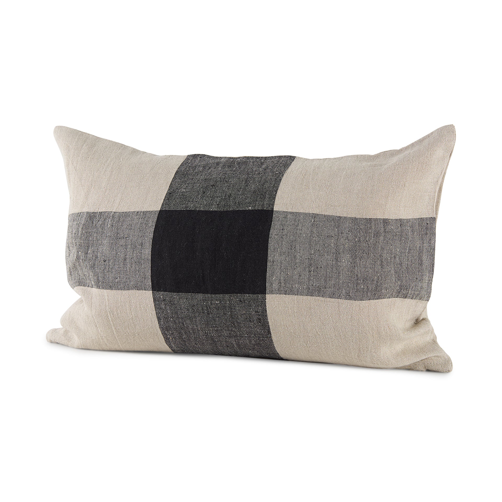 Raquel 13x21 Beige and Black Fabric Plaid Pillow Cover