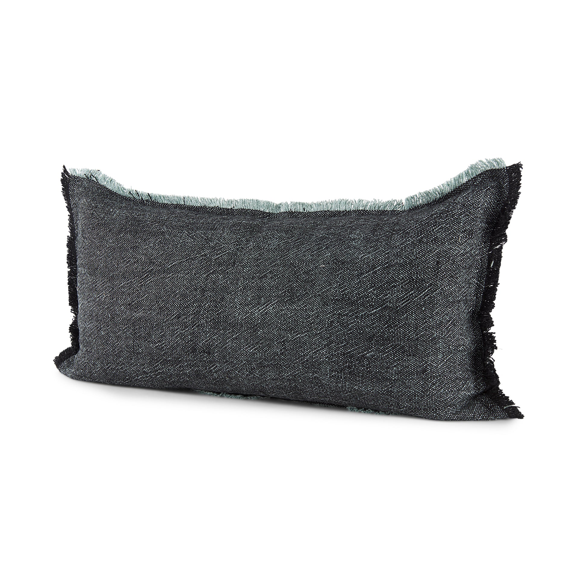 Malia 14x26 Black and Teal Fabric Fringed Decorative Pillow Cover