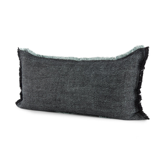 Malia 14x26 Black and Teal Fabric Fringed Decorative Pillow Cover