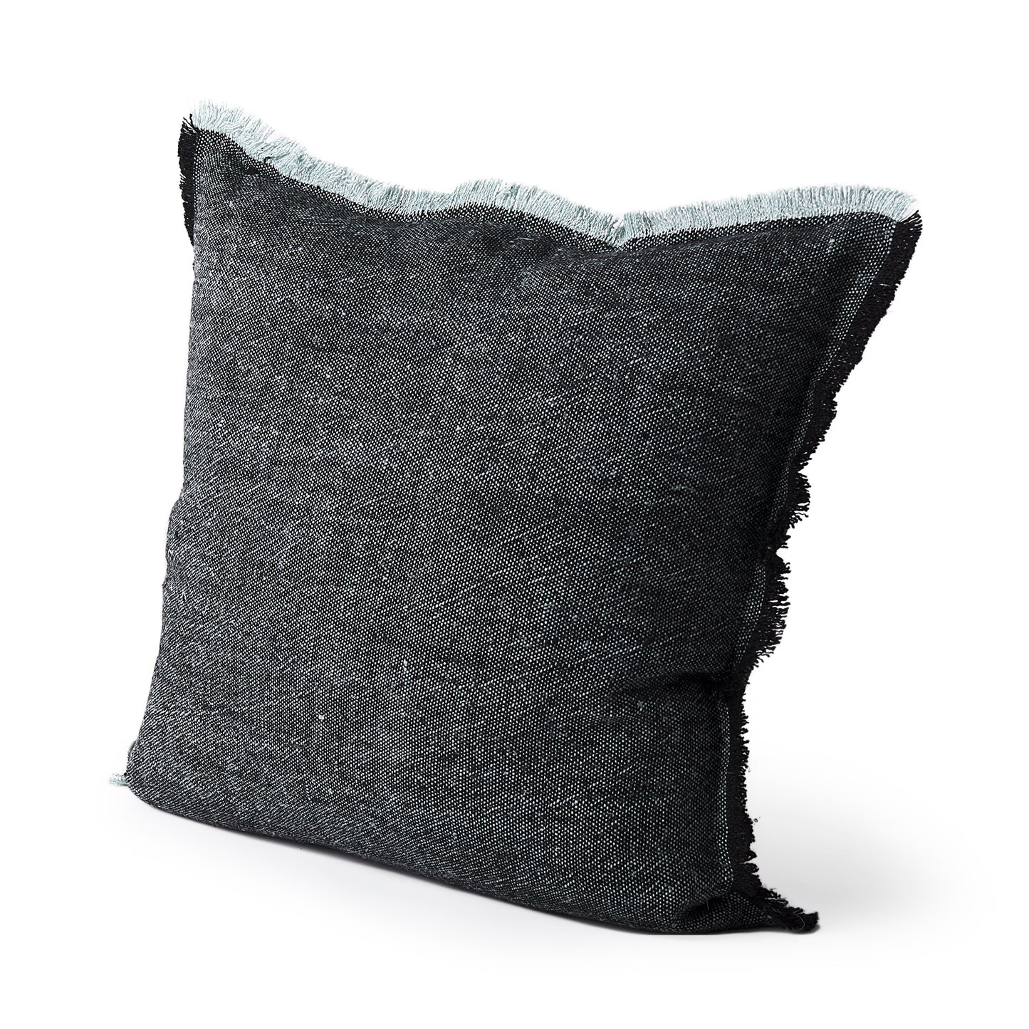 Malia 20x20 Black and Teal Fabric Fringed Pillow Cover