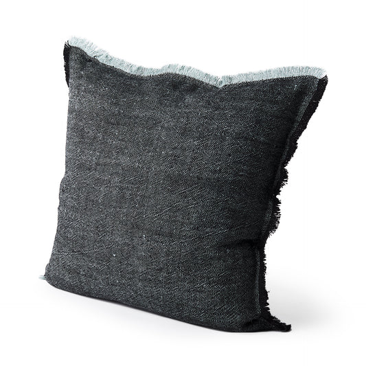 Malia 20x20 Black and Teal Fabric Fringed Pillow Cover