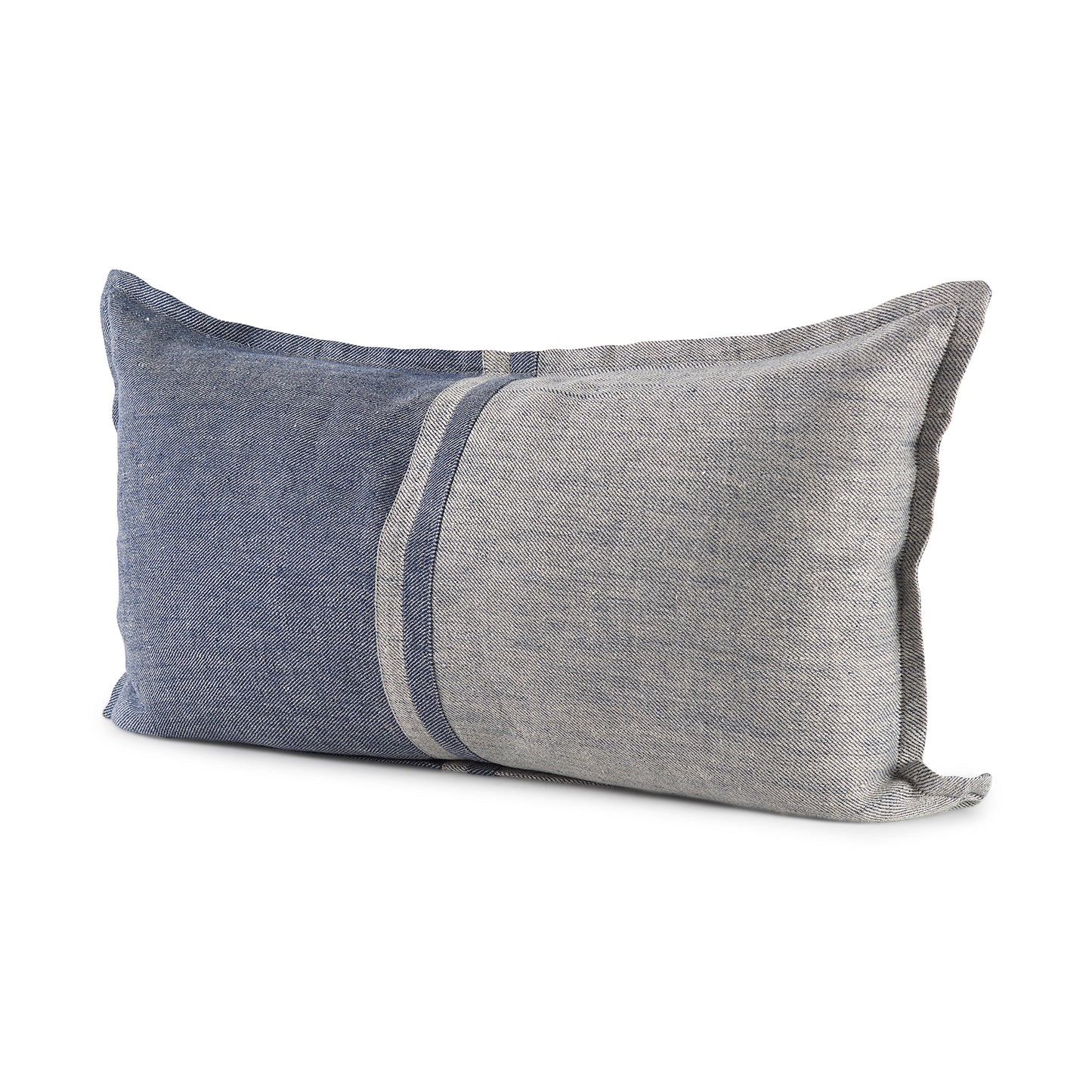 Aubrielle 14x26 Gray and Blue Fabric Color Blocked Pillow Cover