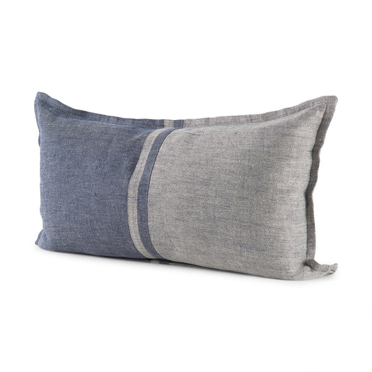 Aubrielle 14x26 Gray and Blue Fabric Color Blocked Pillow Cover