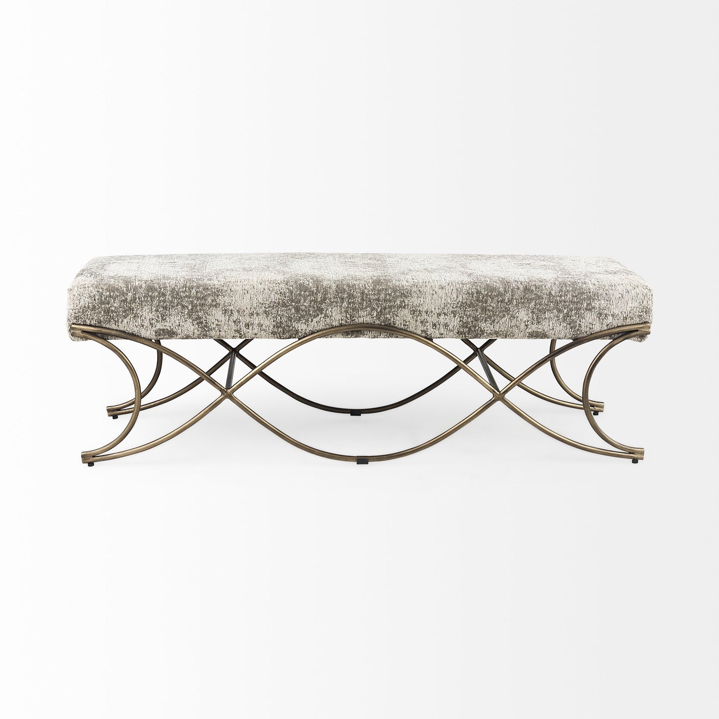 Ayla Bench Light/Dark Gray Fabric | Antique Gold - benches