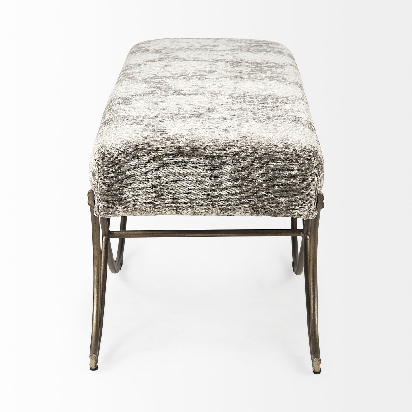 Ayla 55L x 17.6W x 18H Light and Dark Gray Fabric Seat W/ Antique Gold Metal Frame Bench