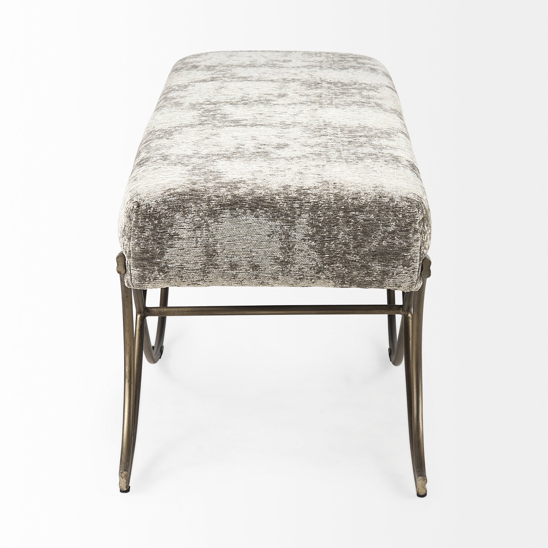 Ayla 55L x 17.6W x 18H Light and Dark Gray Fabric Seat W/ Antique Gold Metal Frame Bench