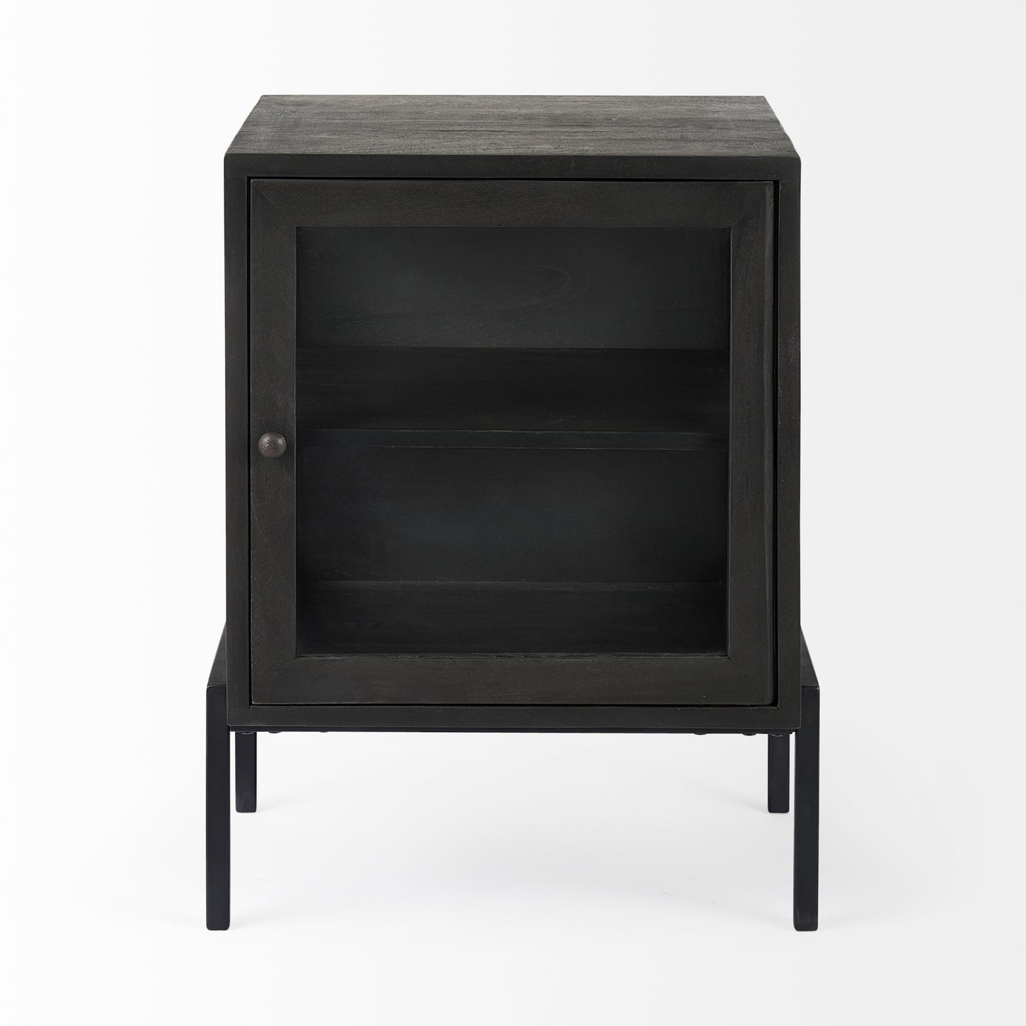 Arelius 20L x 18W x 26H Black-Brown Wood W/ Black Metal Frame End/Side Table
