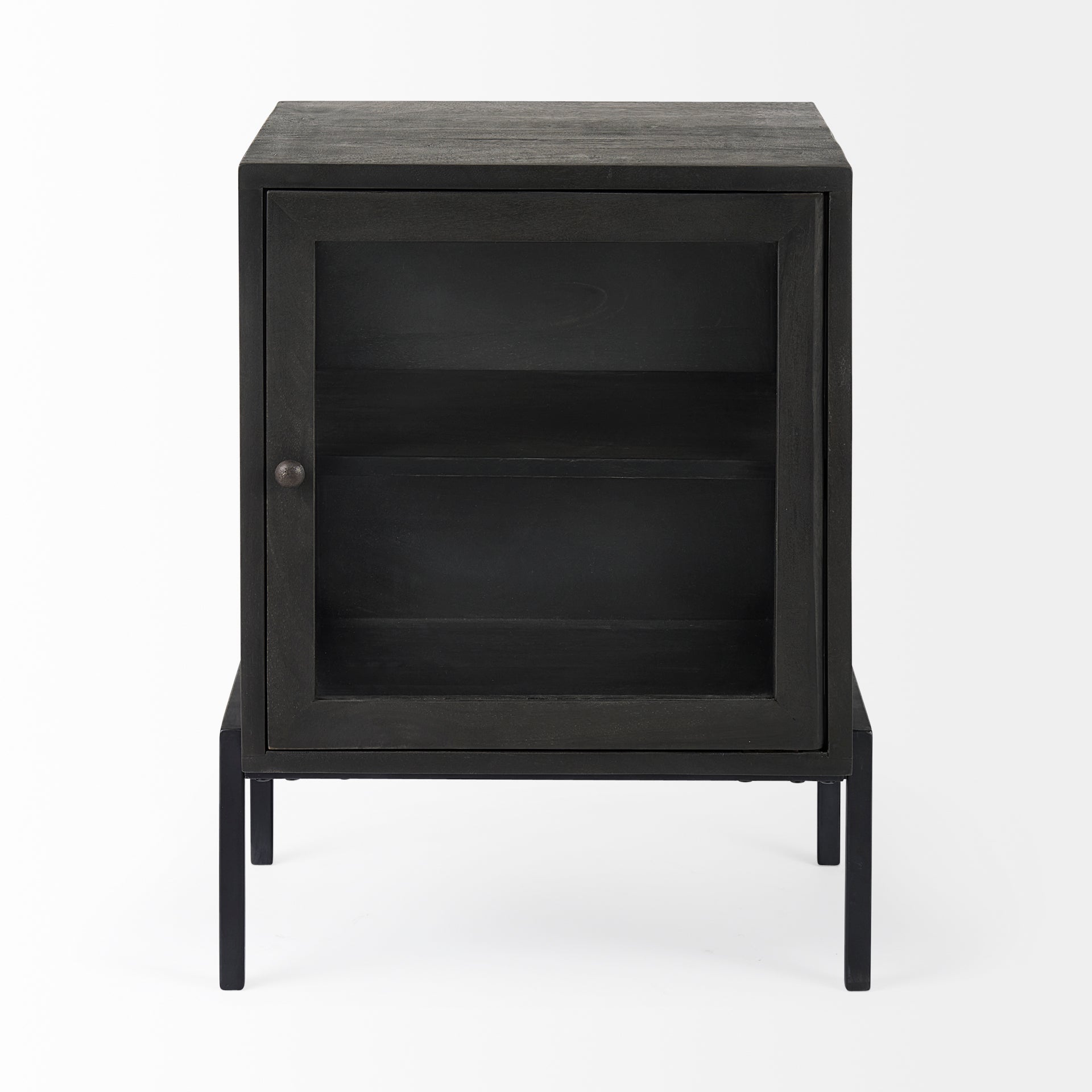 Arelius 20L x 18W x 26H Black-Brown Wood W/ Black Metal Frame End/Side Table