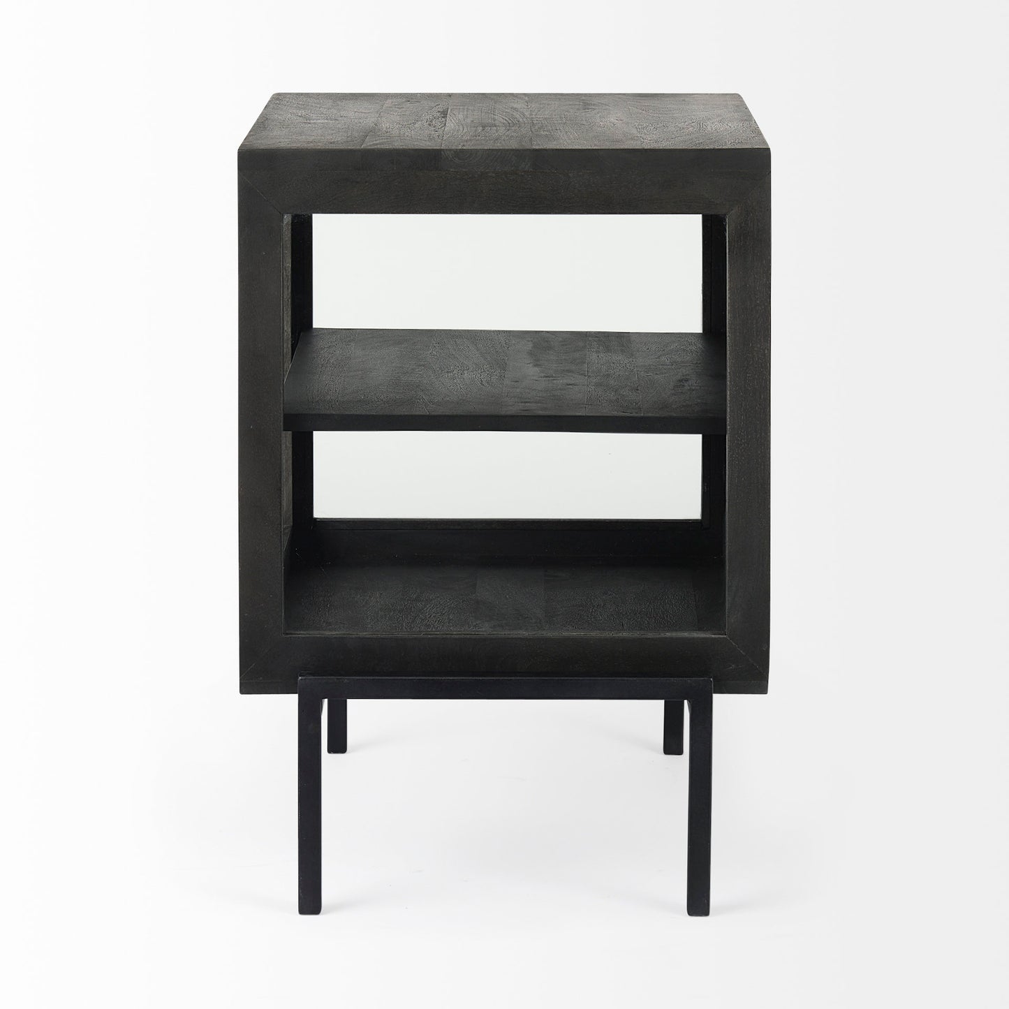 Arelius 20L x 18W x 26H Black-Brown Wood W/ Black Metal Frame End/Side Table