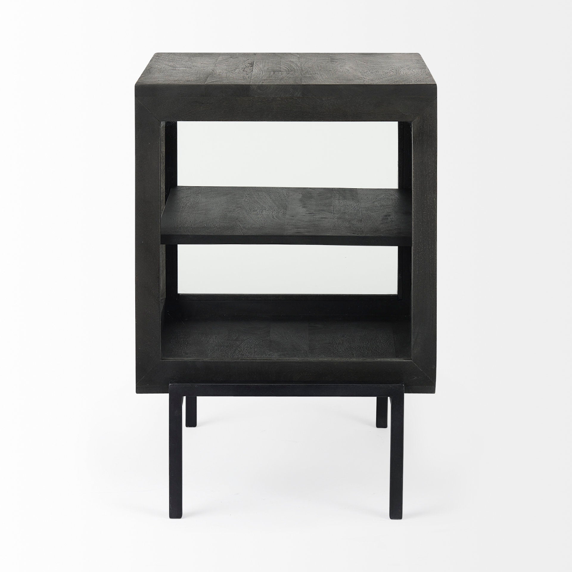 Arelius 20L x 18W x 26H Black-Brown Wood W/ Black Metal Frame End/Side Table