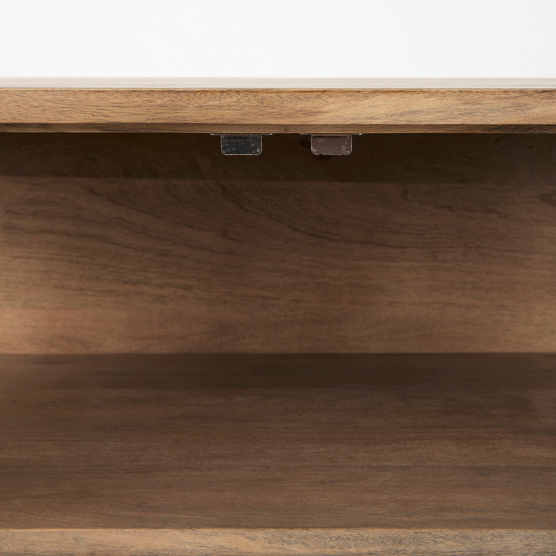 Arelius 36L x 18W x 32H Light Brown Wood, Black Metal Base w/ 2 Glass Doors Accent Cabinet