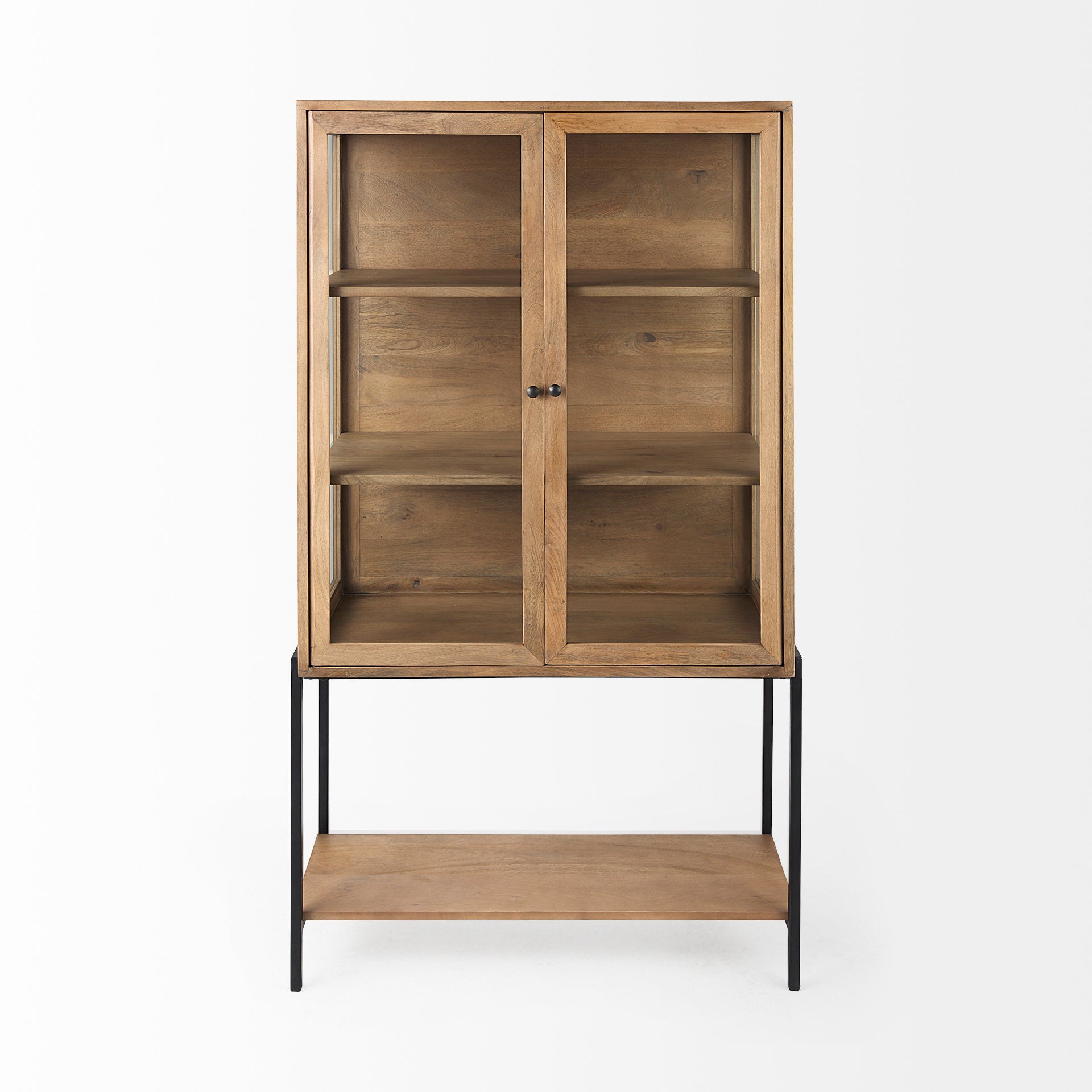 Arelius Cabinet Light Brown Wood | Black Metal - cabinets