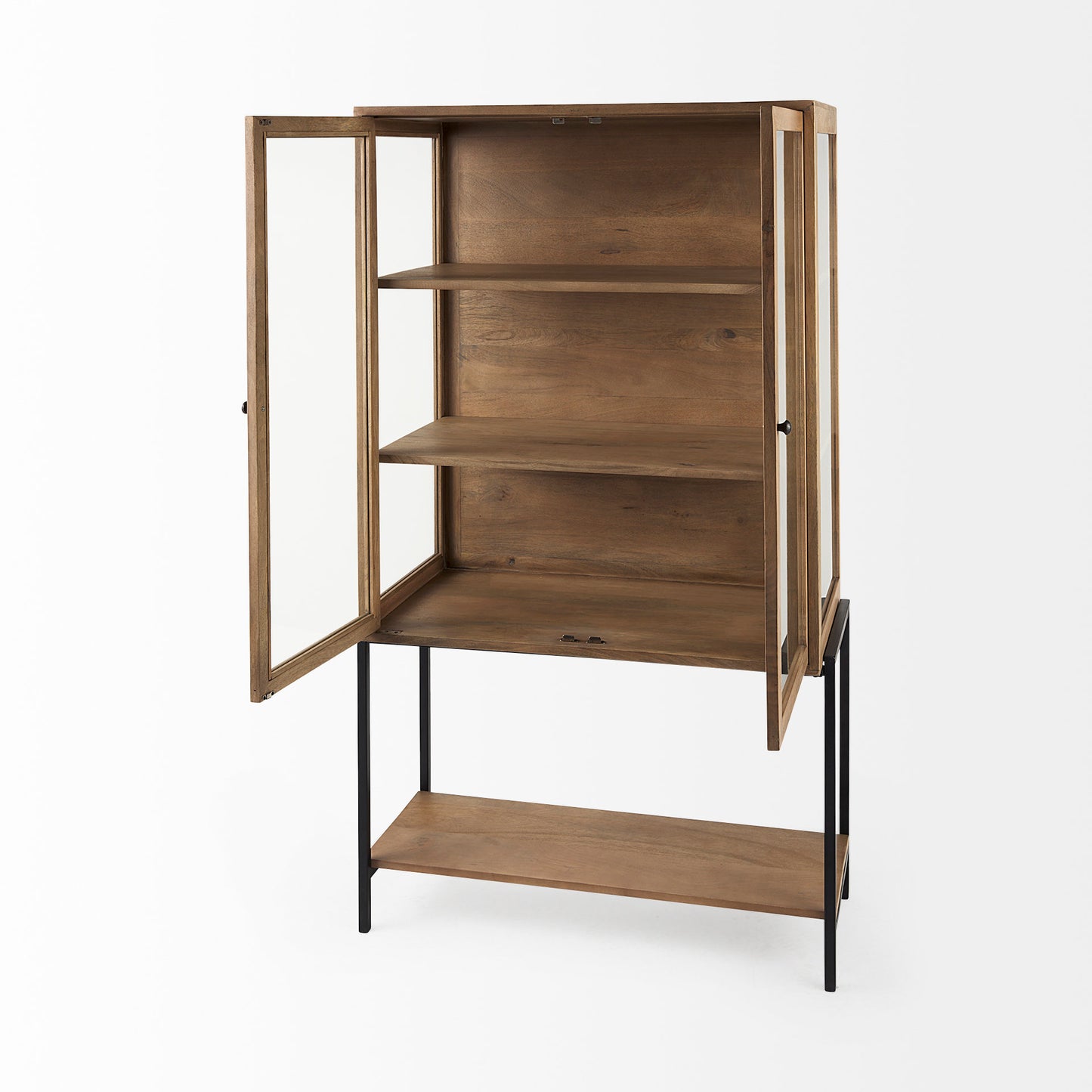 Arelius Cabinet Light Brown Wood | Black Metal - cabinets