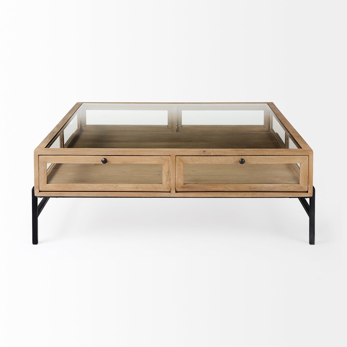 Arelius Coffee Table % 7C Square Light Brown Wood | Black Metal | Square - coffee-tables