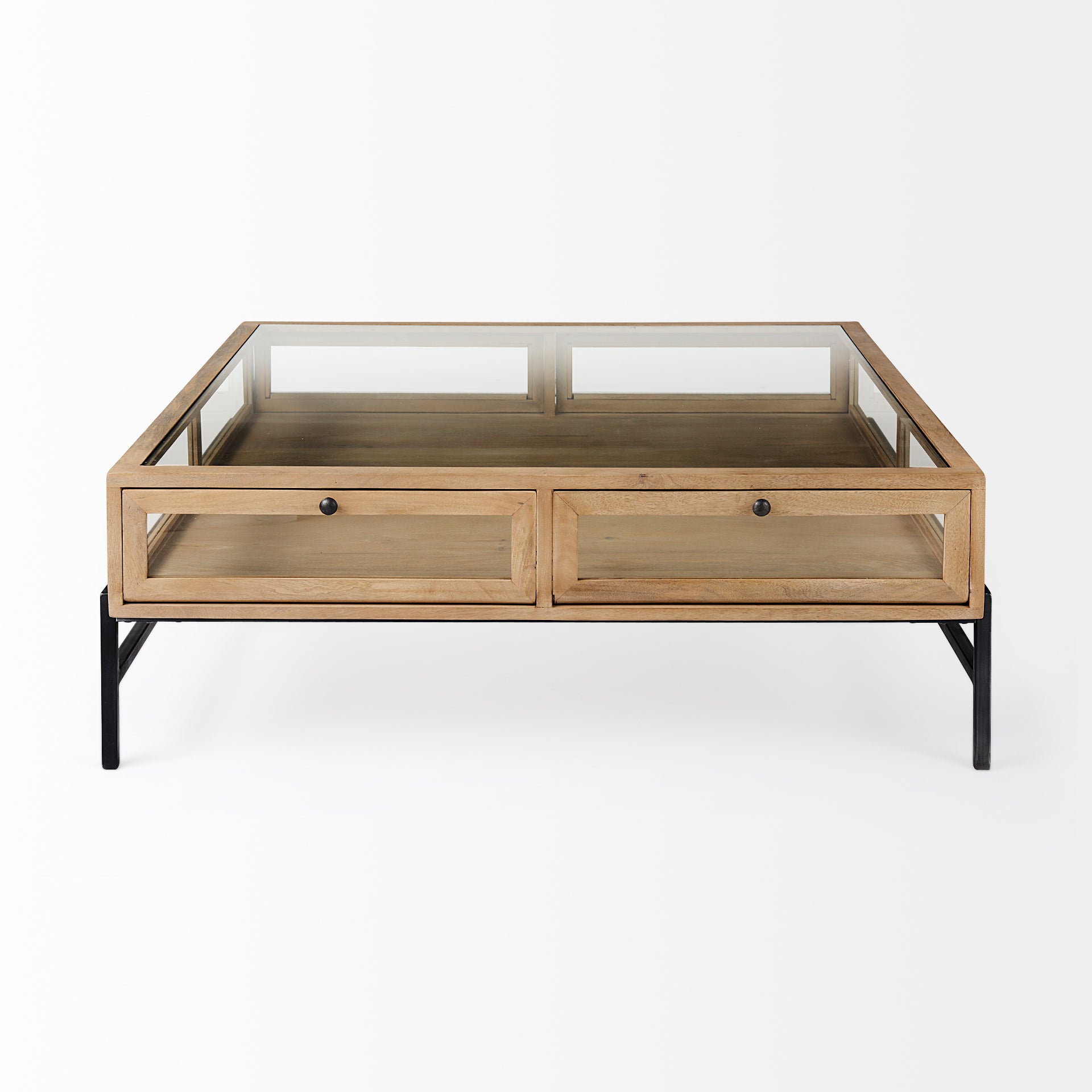 Arelius Coffee Table % 7C Square Light Brown Wood | Black Metal | Square - coffee-tables