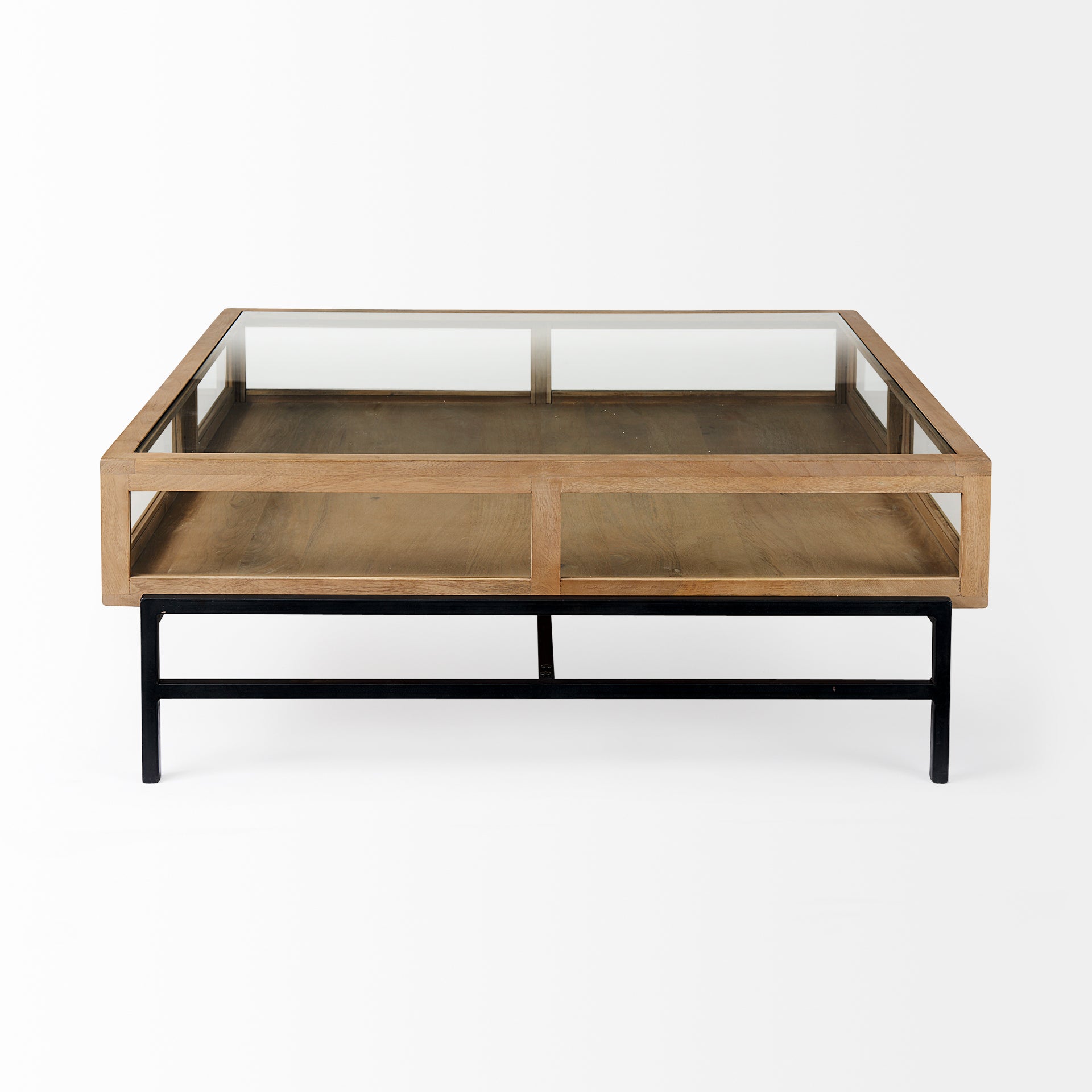 Arelius Coffee Table % 7C Square Light Brown Wood | Black Metal | Square - coffee-tables