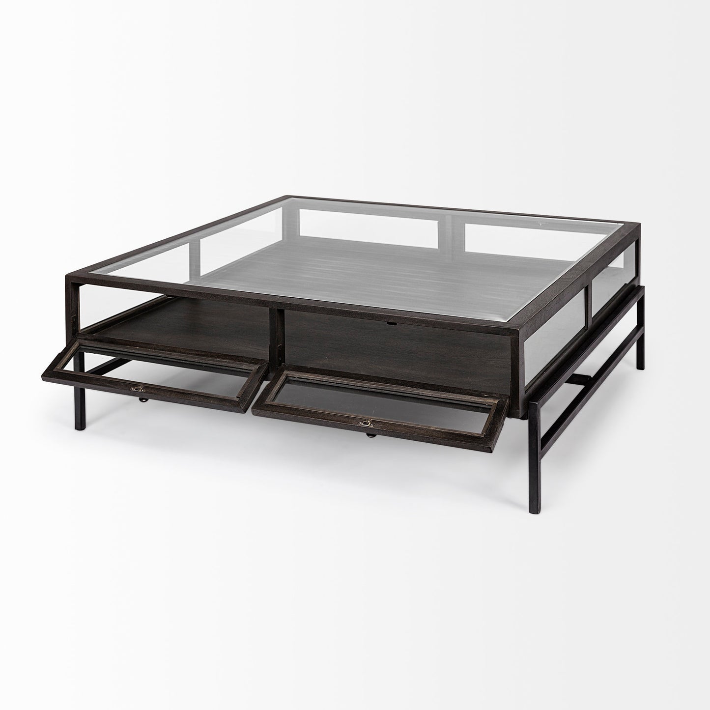 Arelius Coffee Table % 7C Square Black-Brown Wood | Black Metal | Square - coffee-tables