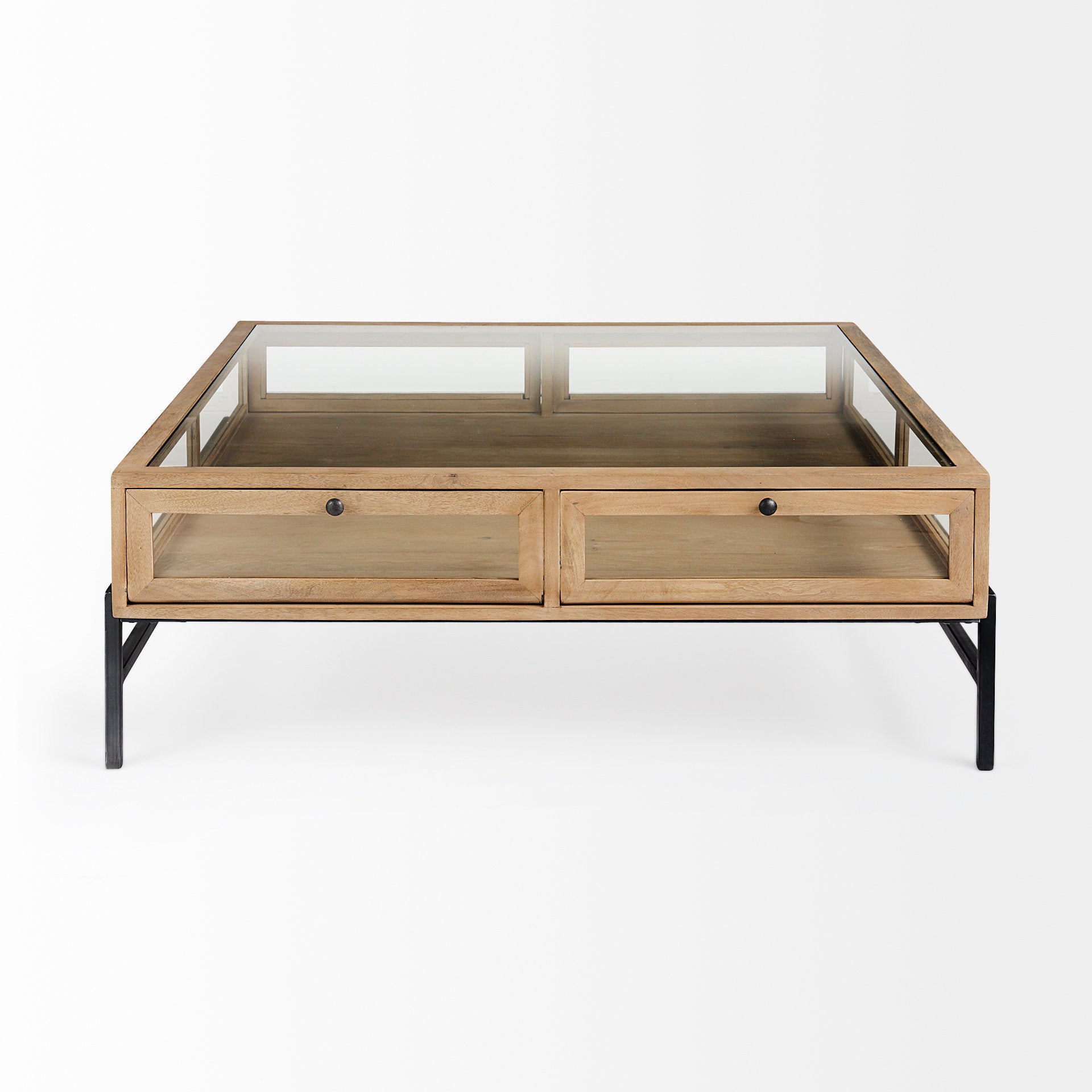 Arelius Coffee Table % 7C Square Light Brown Wood | Black Metal | Square - coffee-tables