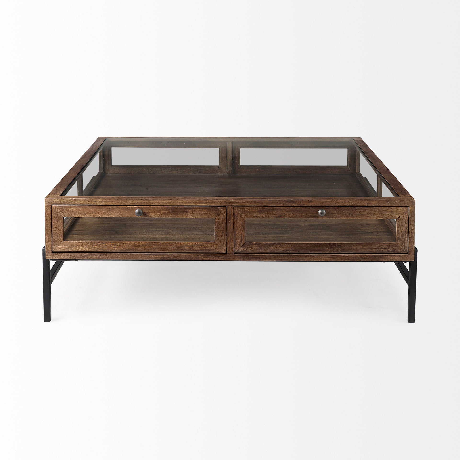 Arelius Coffee Table % 7C Square Medium Brown | Black Metal | Square - coffee-tables