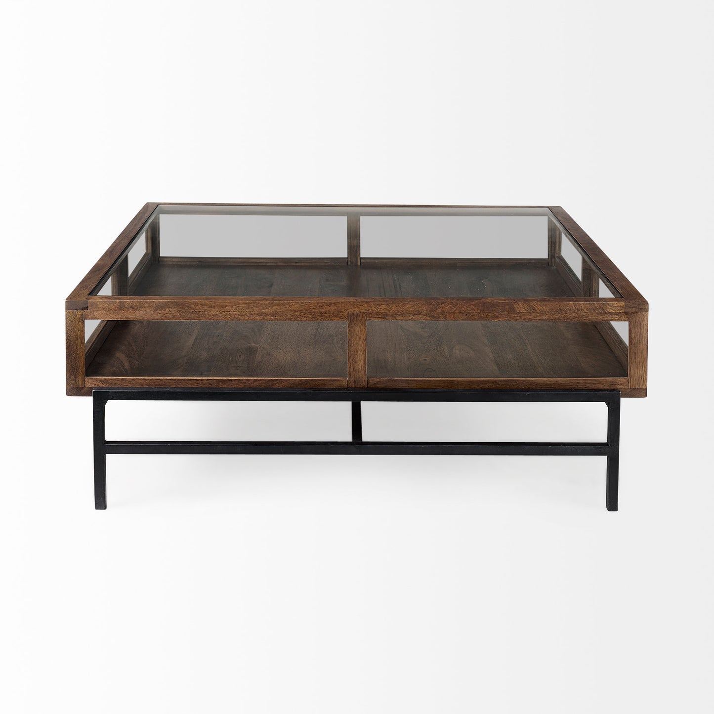 Arelius Coffee Table % 7C Square Medium Brown | Black Metal | Square - coffee-tables