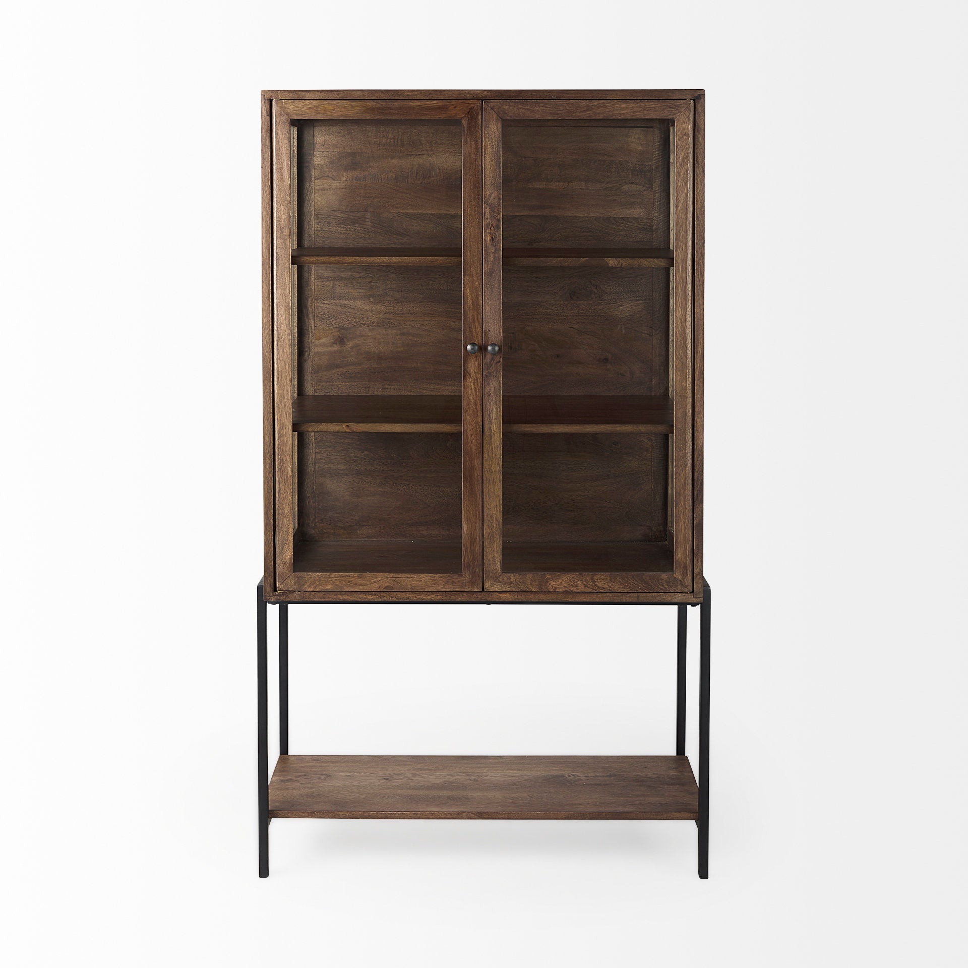 Arelius Cabinet Medium Brown Wood | Black Metal - cabinets