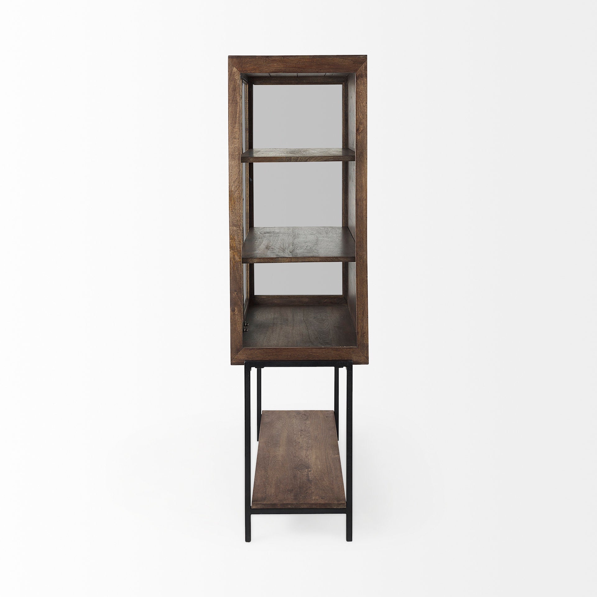 Arelius Cabinet Medium Brown Wood | Black Metal - cabinets