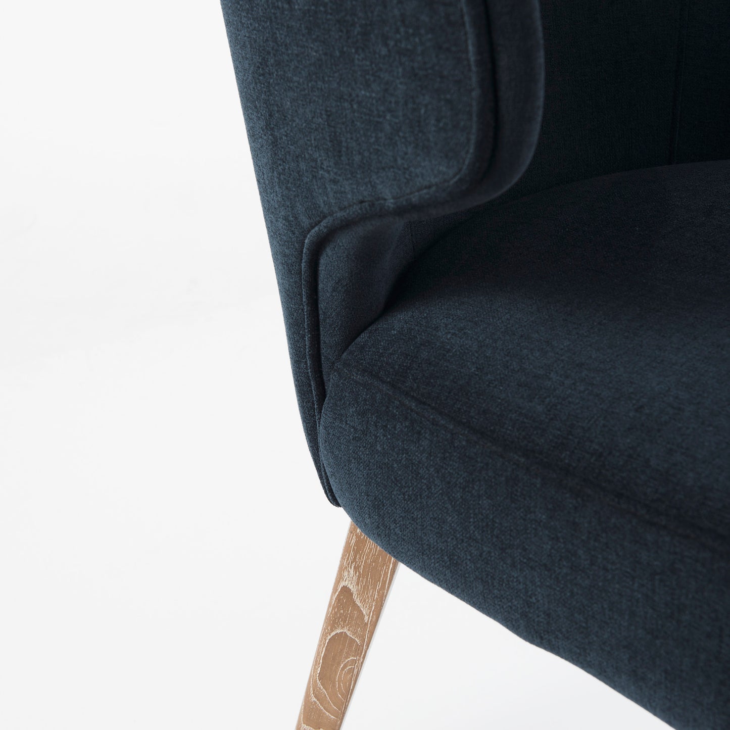 Niles 20" Seat Height Navy Fabric Seat W/ Medium Brown Wooden Legs Wingback Dining Chair