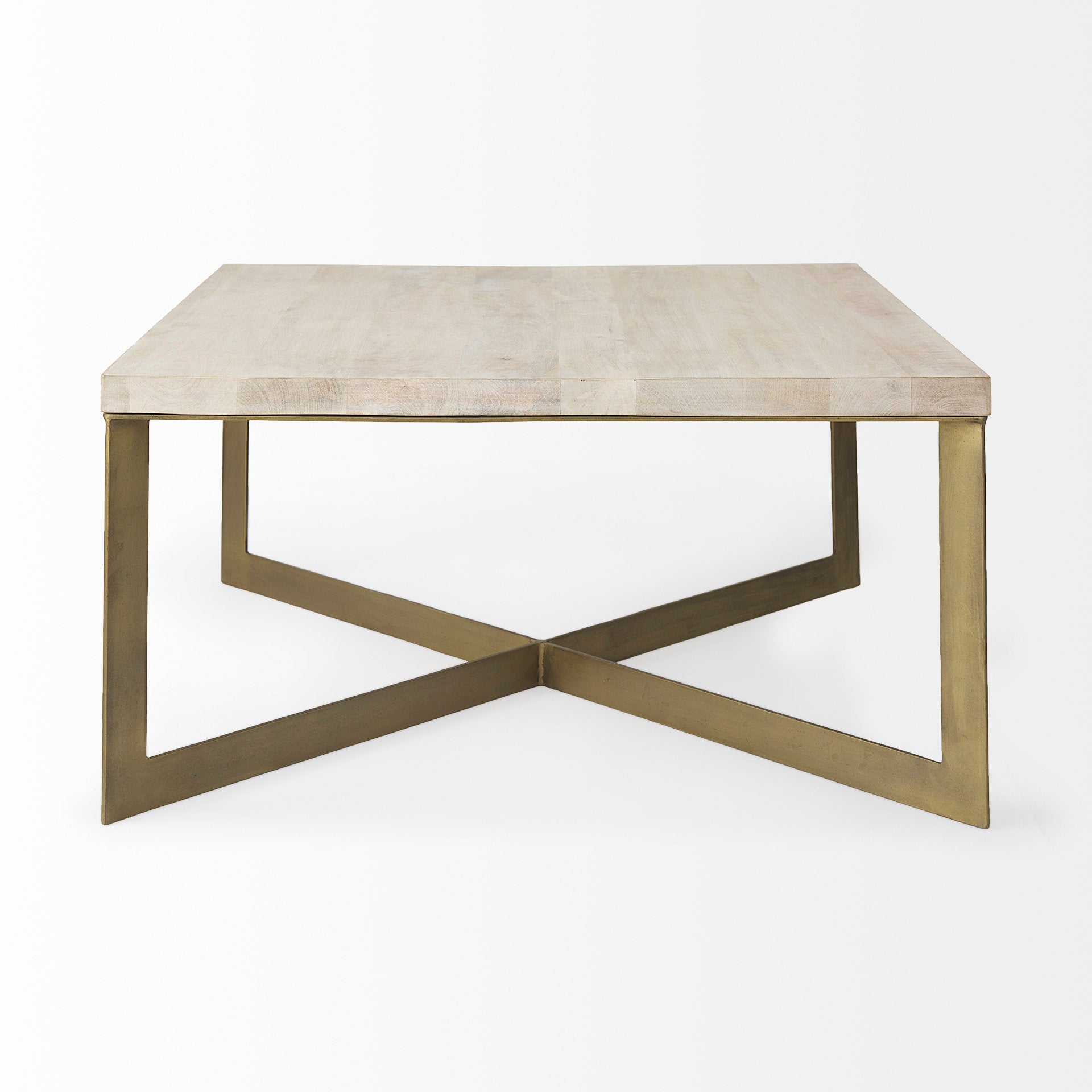 Faye 34L x 34W x 17H Beige Finished Wood W/Gold Metal Base Square Coffee Table