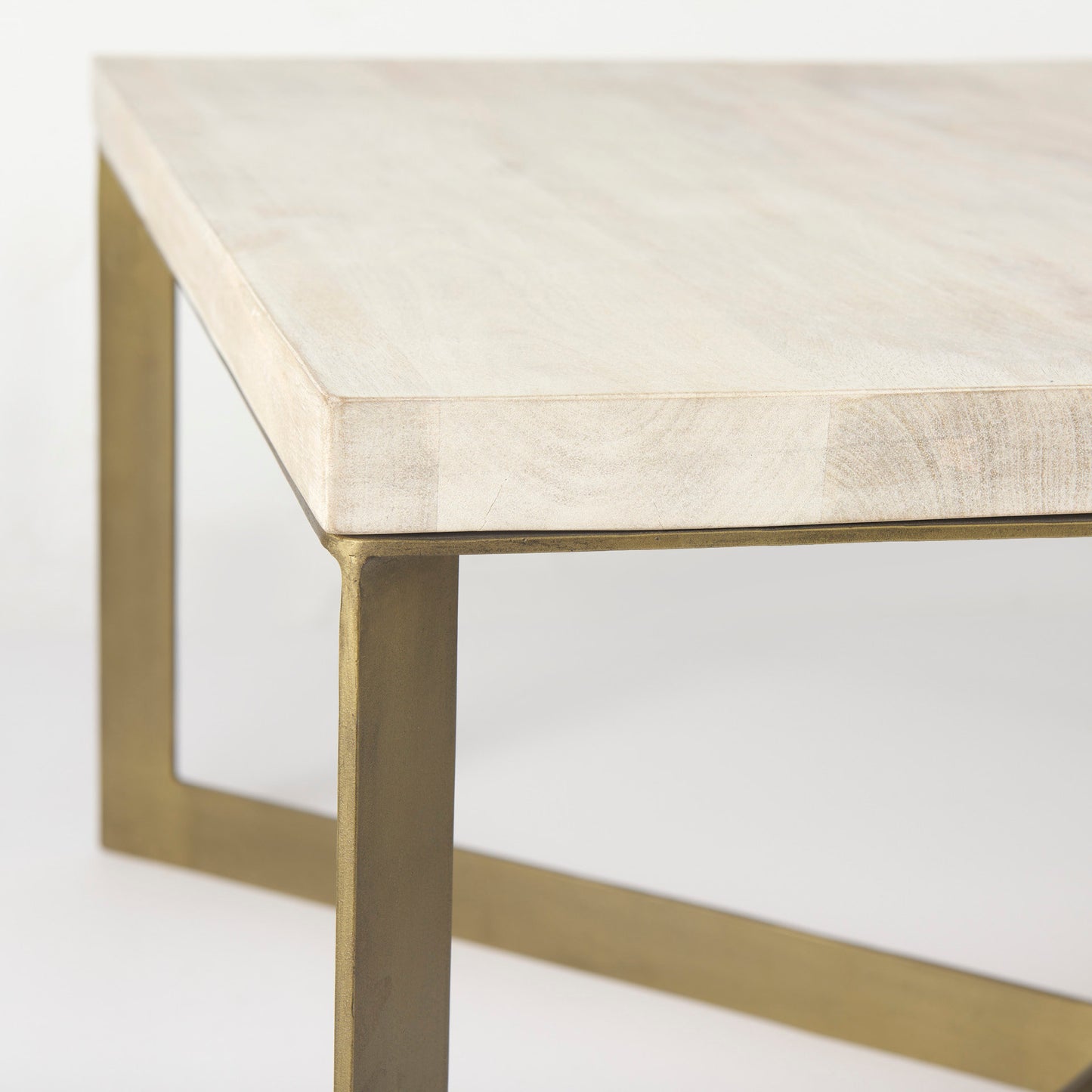 Faye 34L x 34W x 17H Beige Finished Wood W/Gold Metal Base Square Coffee Table