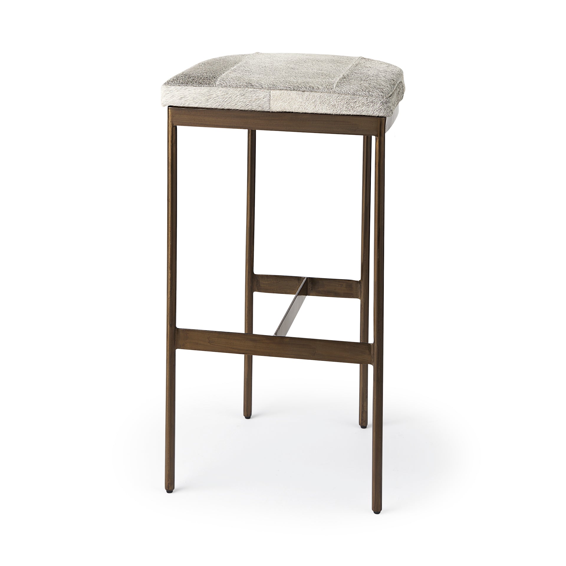 Millie Bar Counter Stool Gray Hair-On-Hide | Gold Metal | Bar - bar-stools