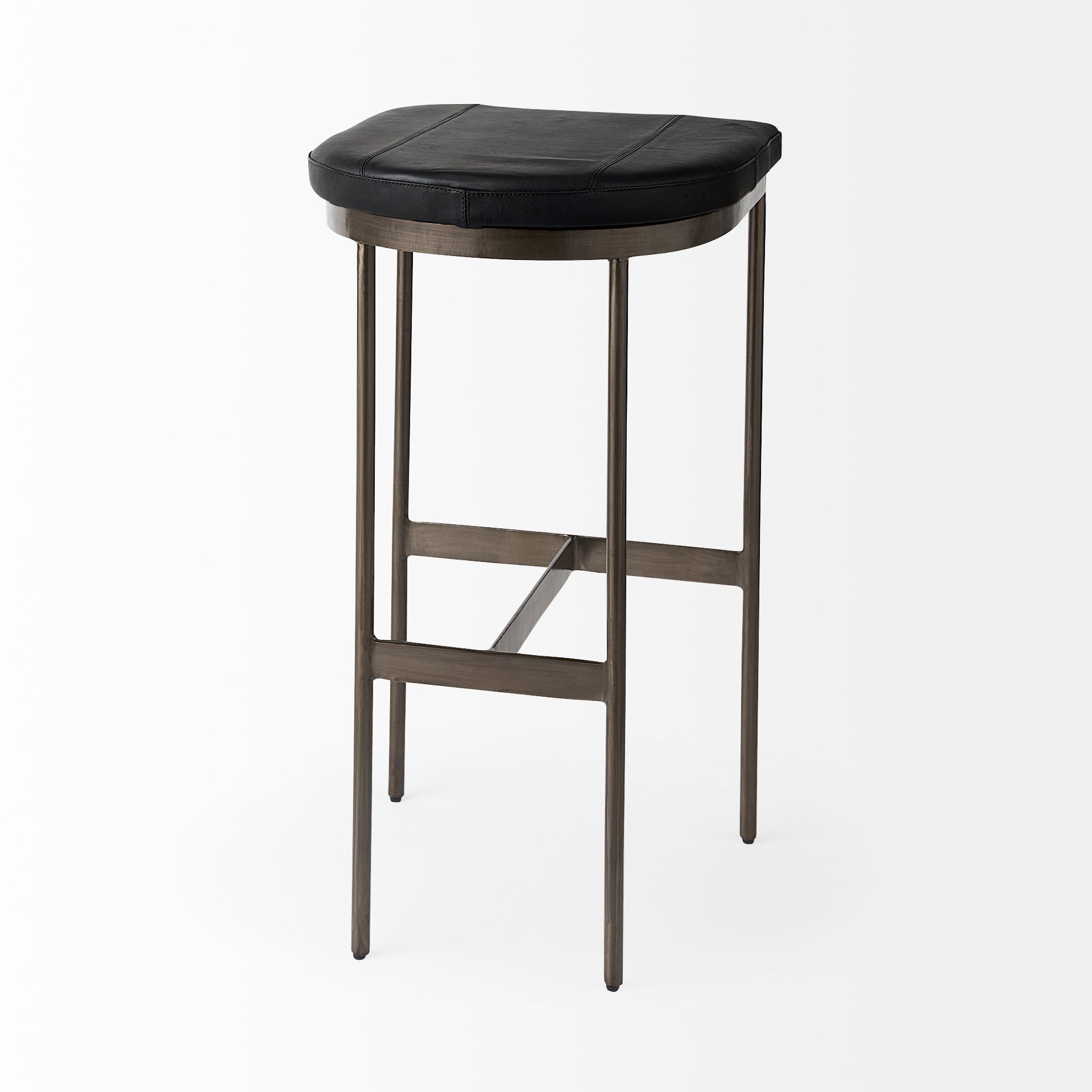 Millie Bar Counter Stool Black Leather | Nickel Metal | Bar - bar-stools