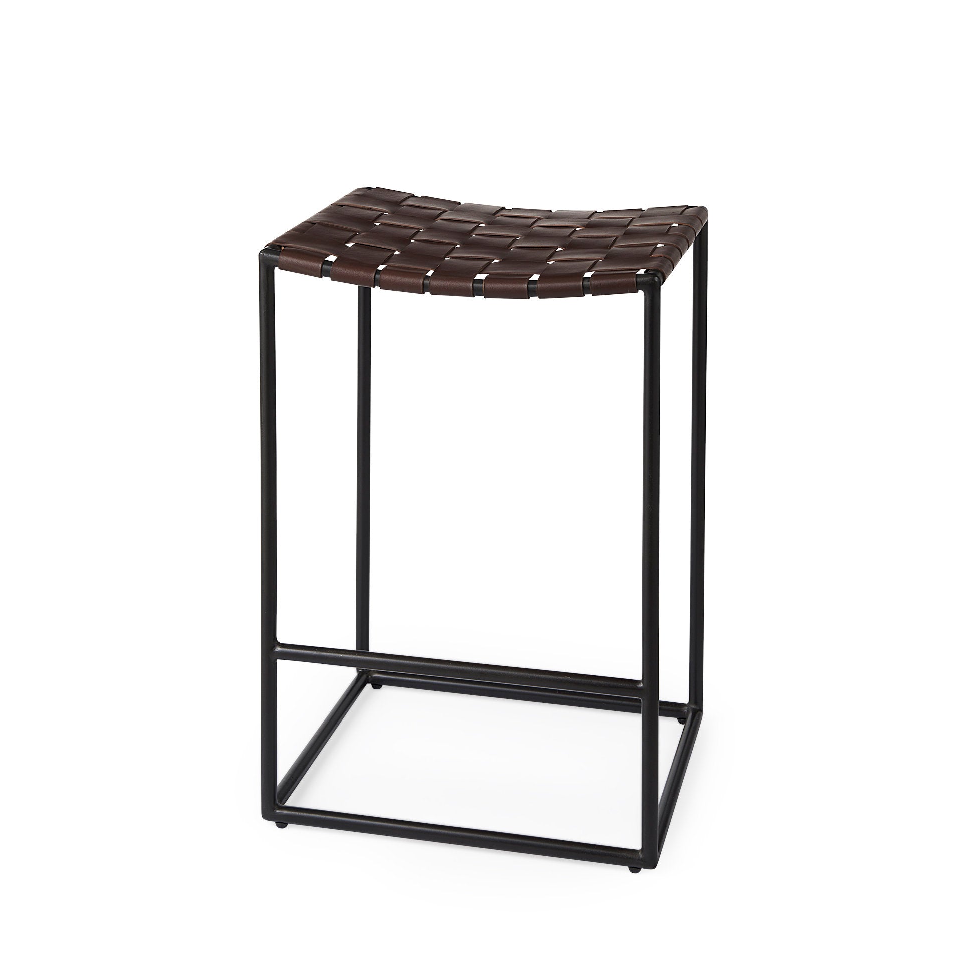 Clarissa Bar Counter Stool Brown Leather | Black Metal | Counter - bar-stools