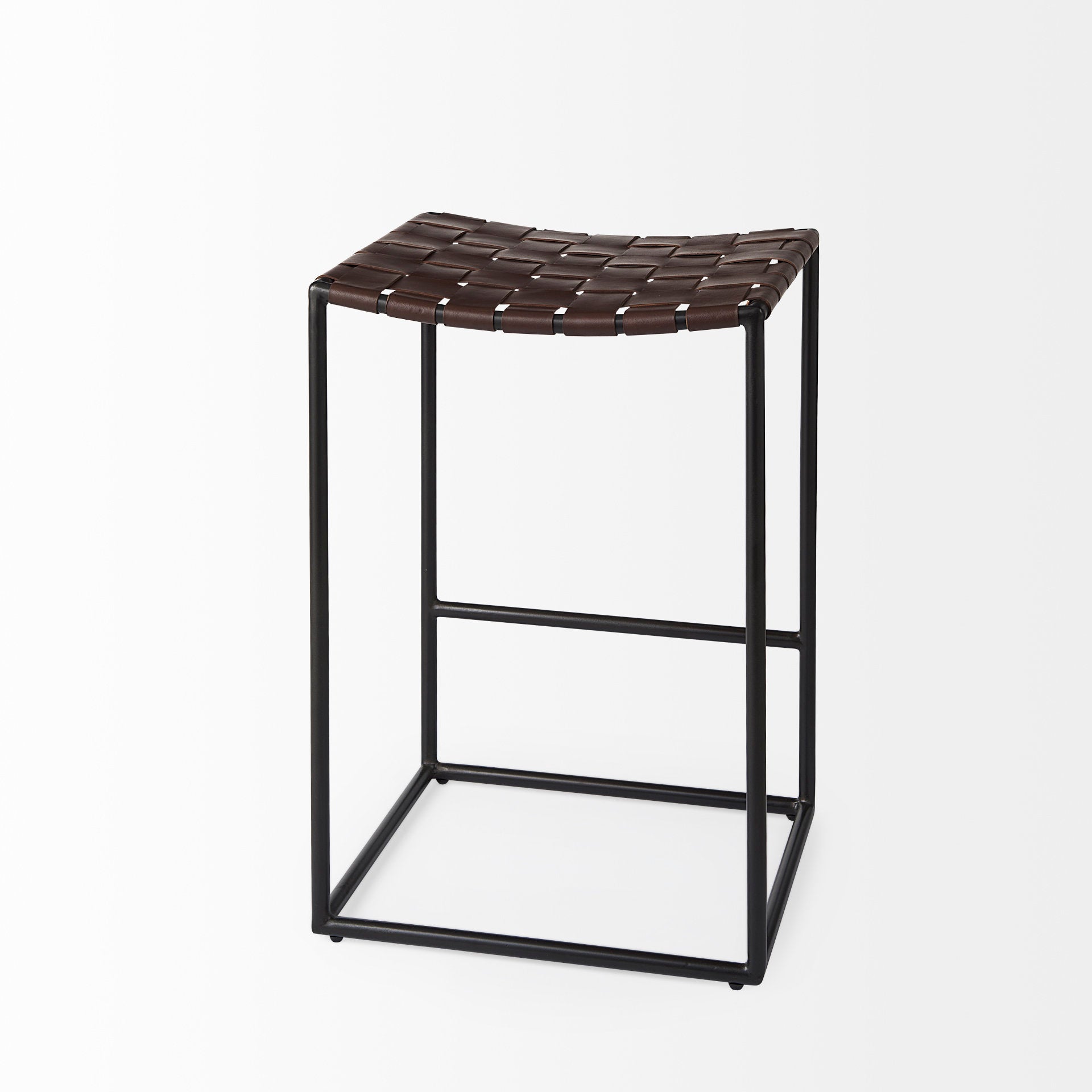 Clarissa Bar Counter Stool Brown Leather | Black Metal | Counter - bar-stools