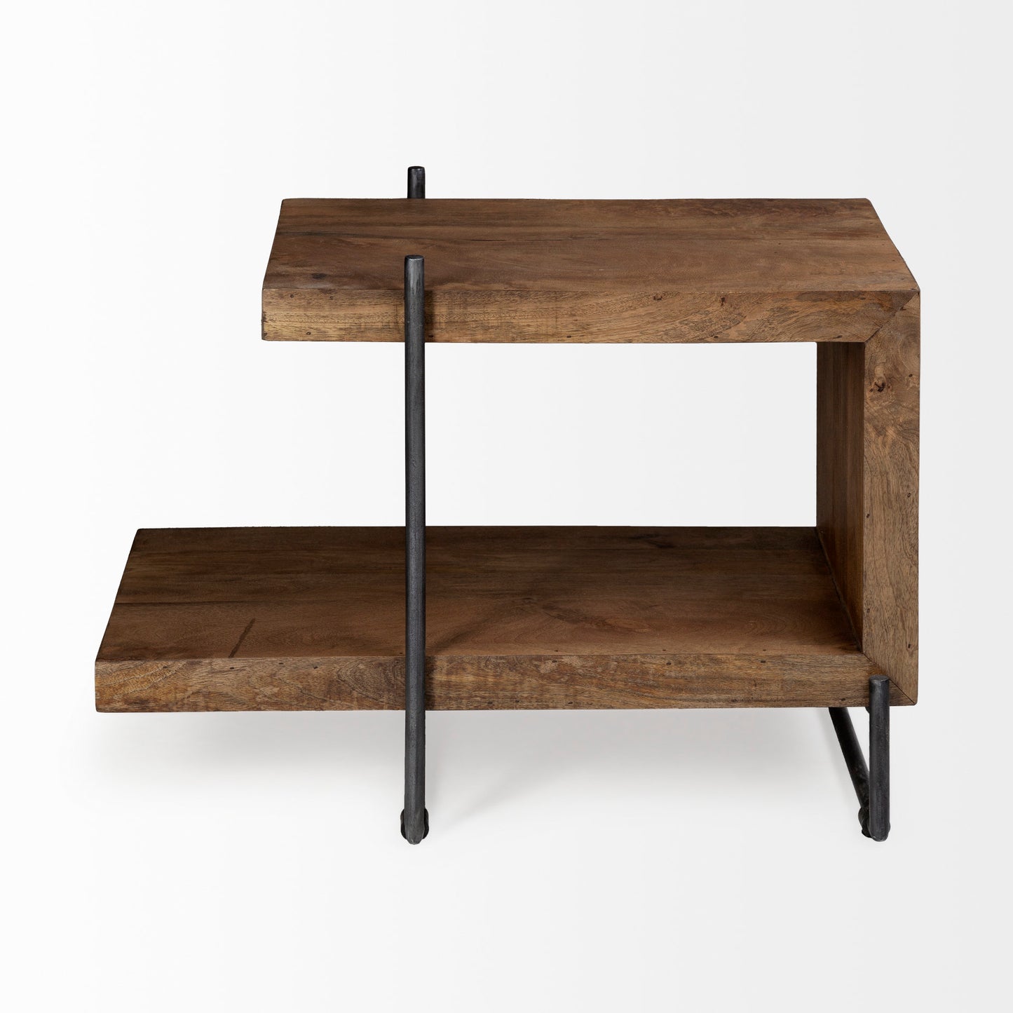 Maddox 30L x 18W x 22H Medium Brown Wood w/ Black Metal U-shaped End/Side Table