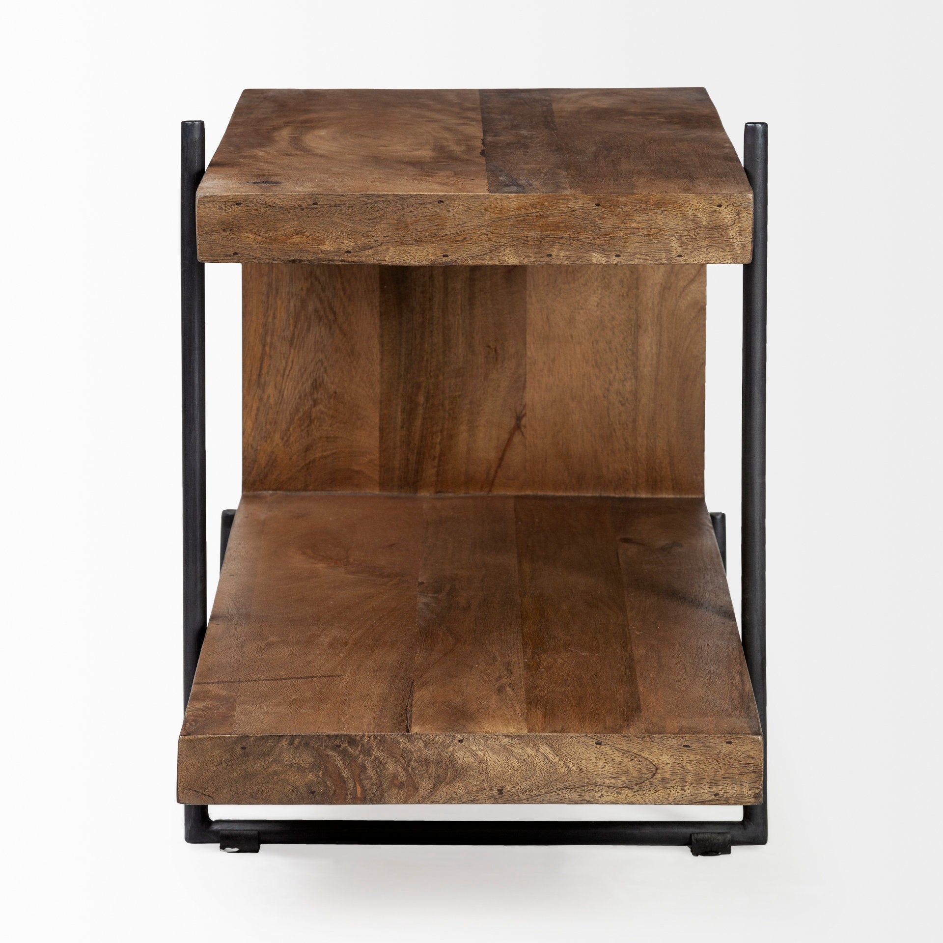 Maddox 30L x 18W x 22H Medium Brown Wood w/ Black Metal U-shaped End/Side Table