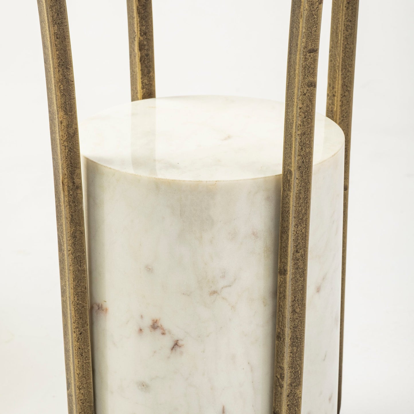 Jacinta II 21" Round Glass Top Metal and Marble Pedestal End/Side Table
