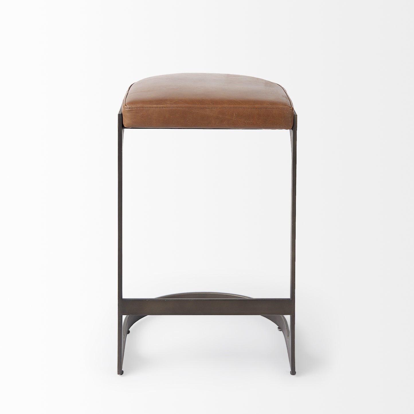 Tyson 17L x 18W x 28H Brown Leather W/ Metal Frame Counter Stool