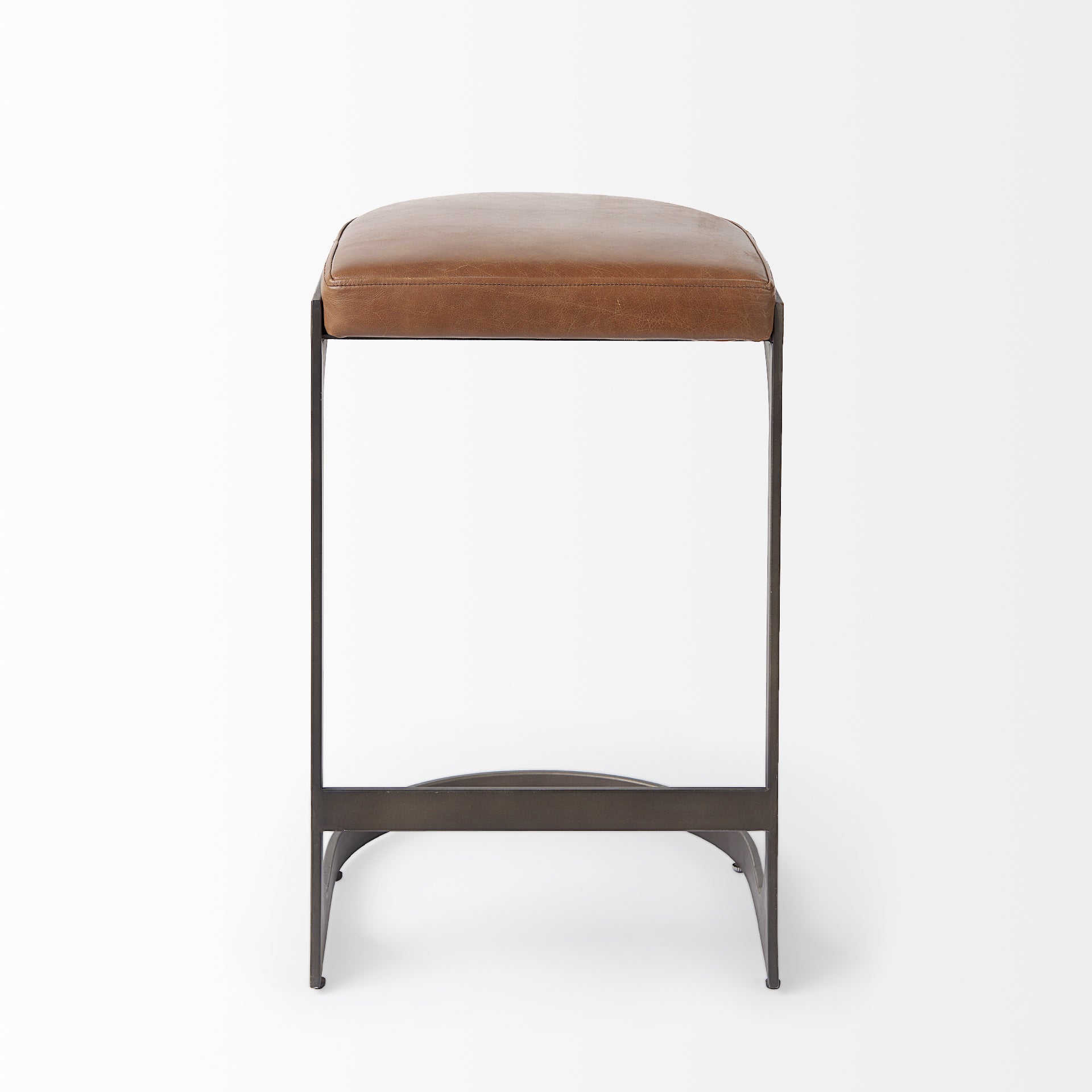 Tyson 17L x 18W x 28H Brown Leather W/ Metal Frame Counter Stool