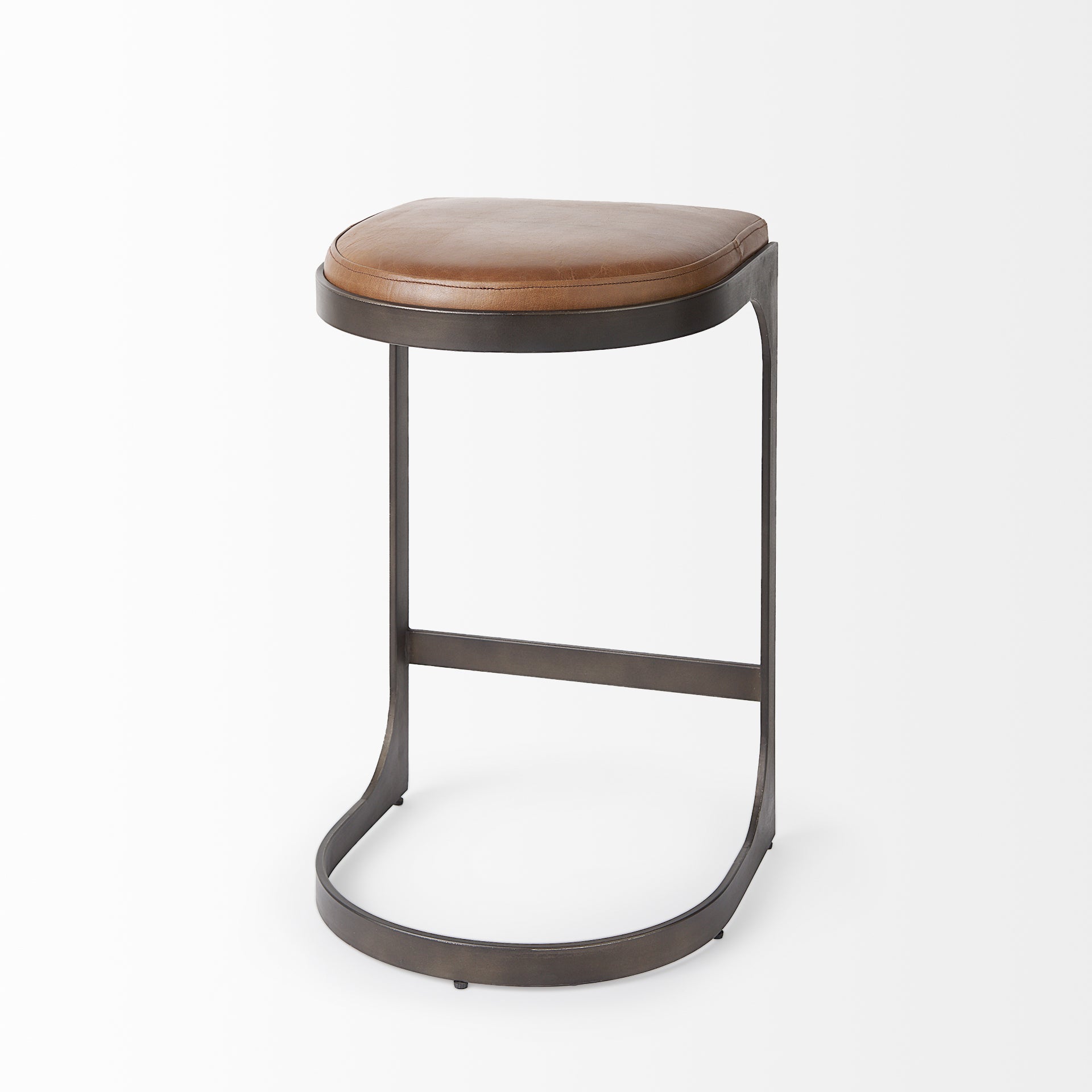 Tyson 17L x 18W x 28H Brown Leather W/ Metal Frame Counter Stool
