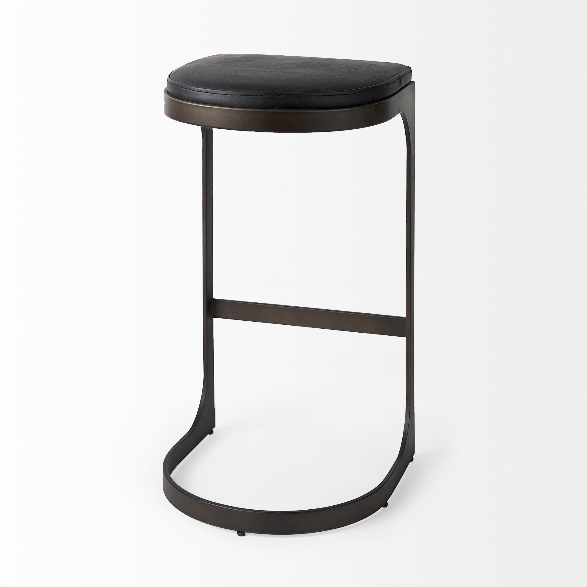 Tyson Bar Counter Stool Black Leather | Black Metal | Bar - bar-stools