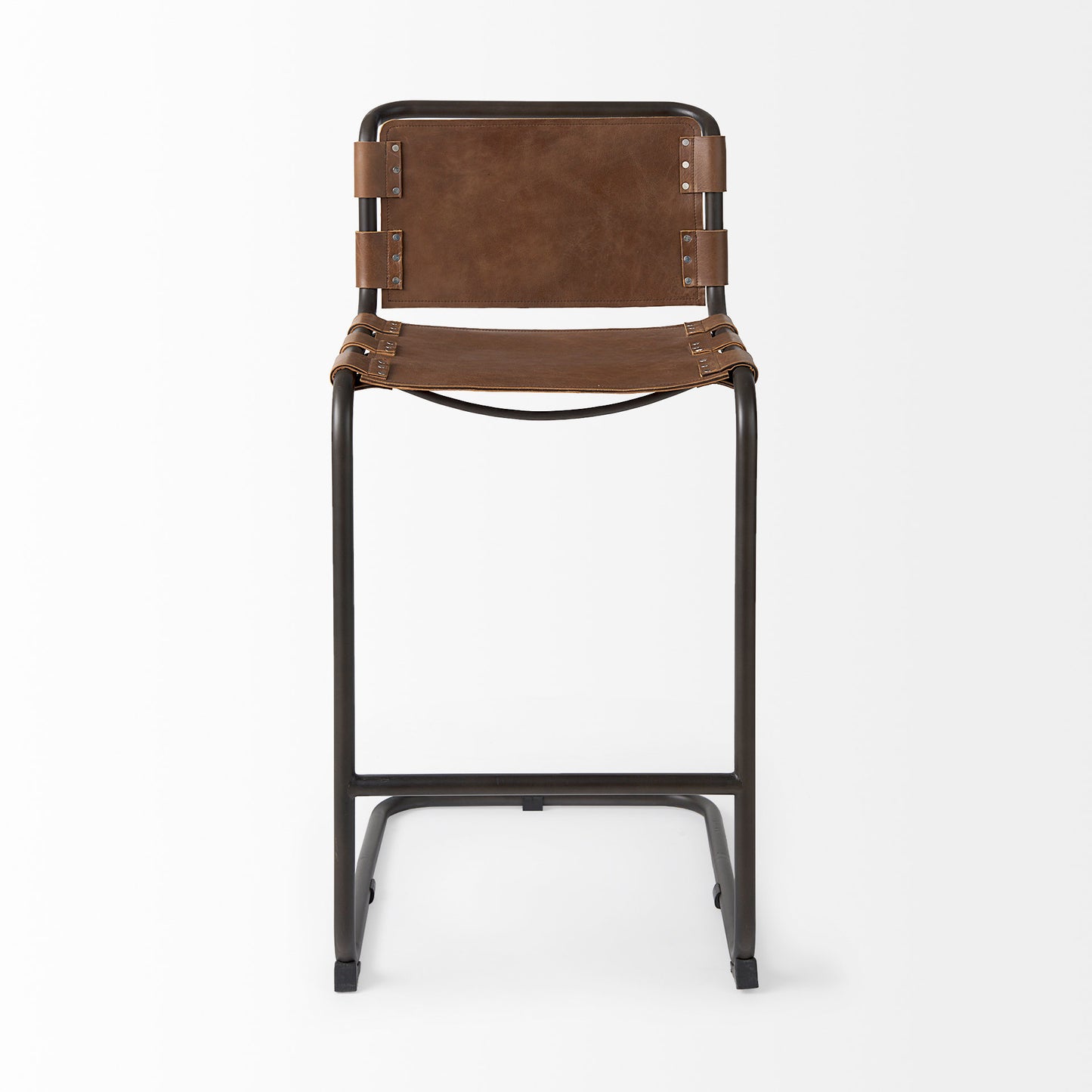 Berbick Bar Counter Stool Brown Leather | Gray Metal | Bar - bar-stools